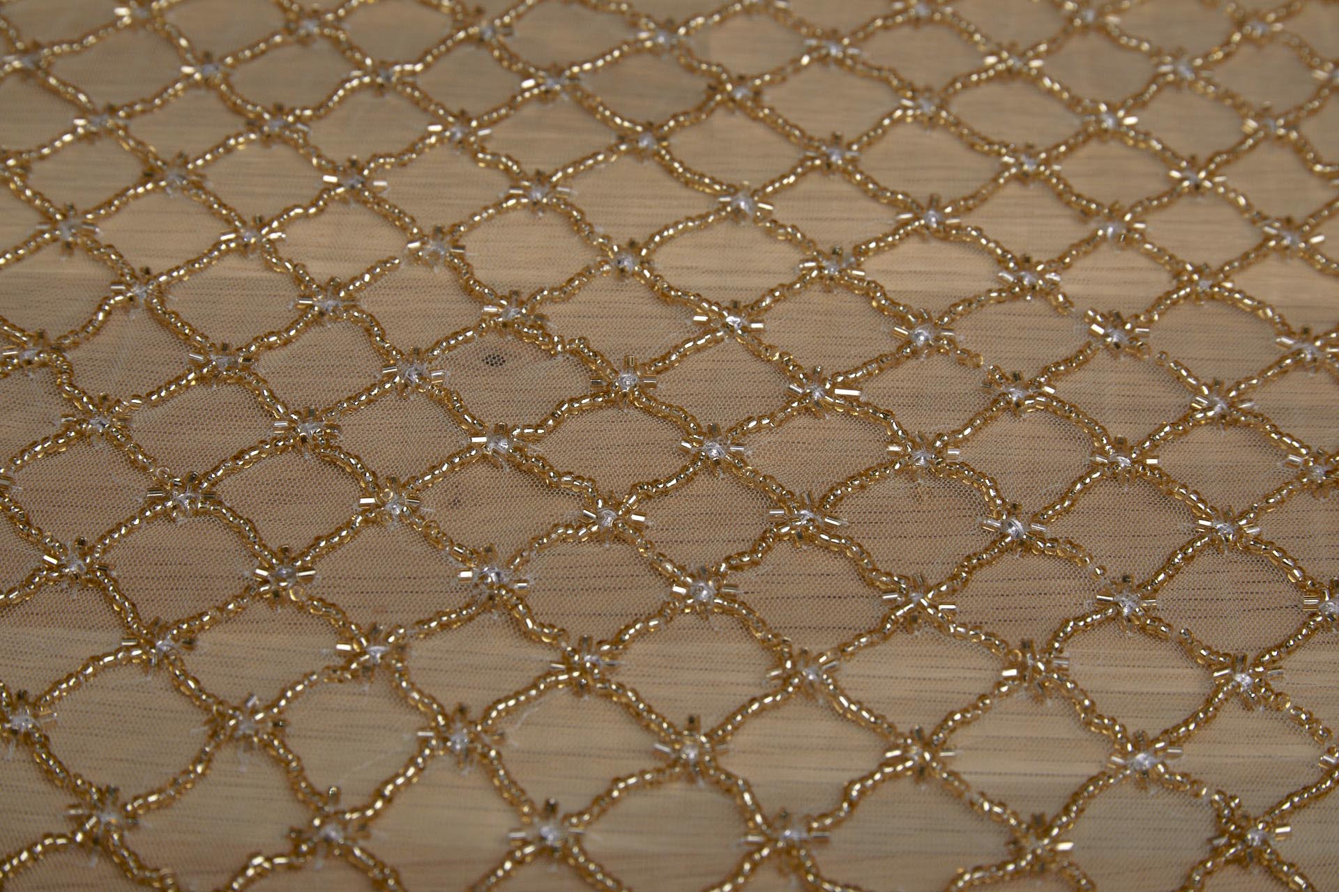 BACK IN STOCK - Beaded Large Fishnet Design on Tulle - Gold fabric, image 5 of 5