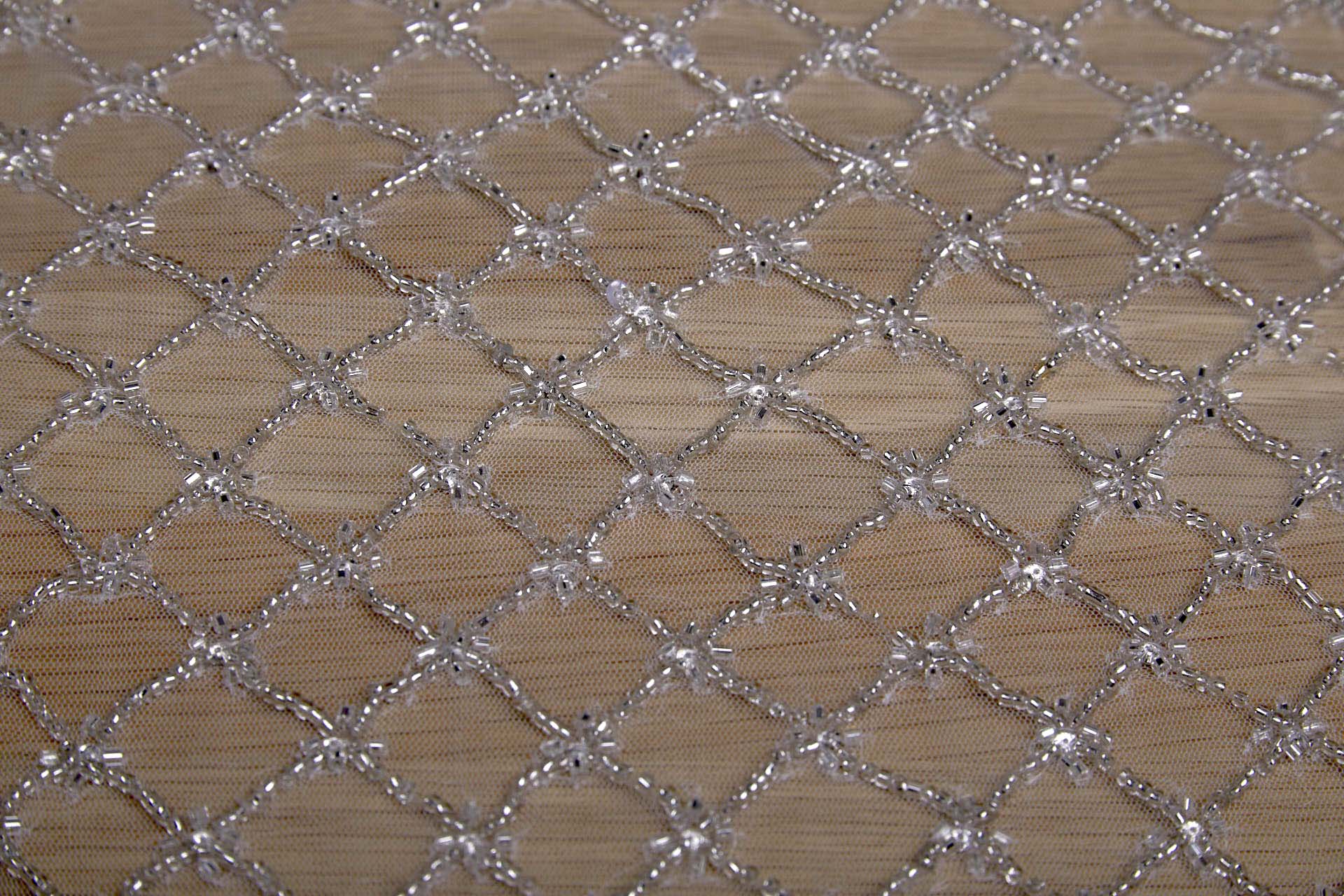 Beaded Large Fishnet Design on Tulle - Silver fabric, image 3 of 11