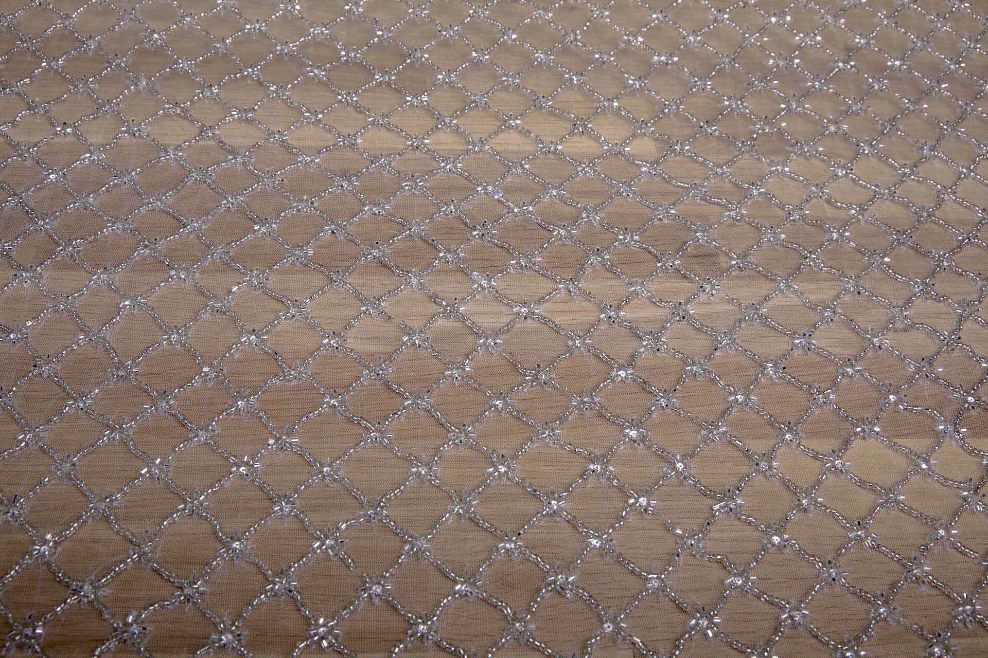 Beaded Large Fishnet Design on Tulle - Silver fabric, image 4 of 11