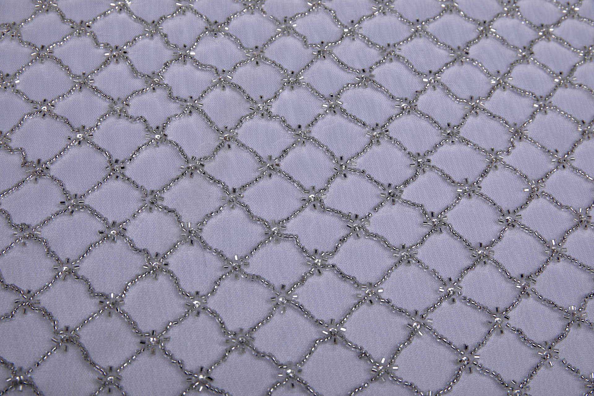 Beaded Large Fishnet Design on Tulle - Silver fabric, image 6 of 11