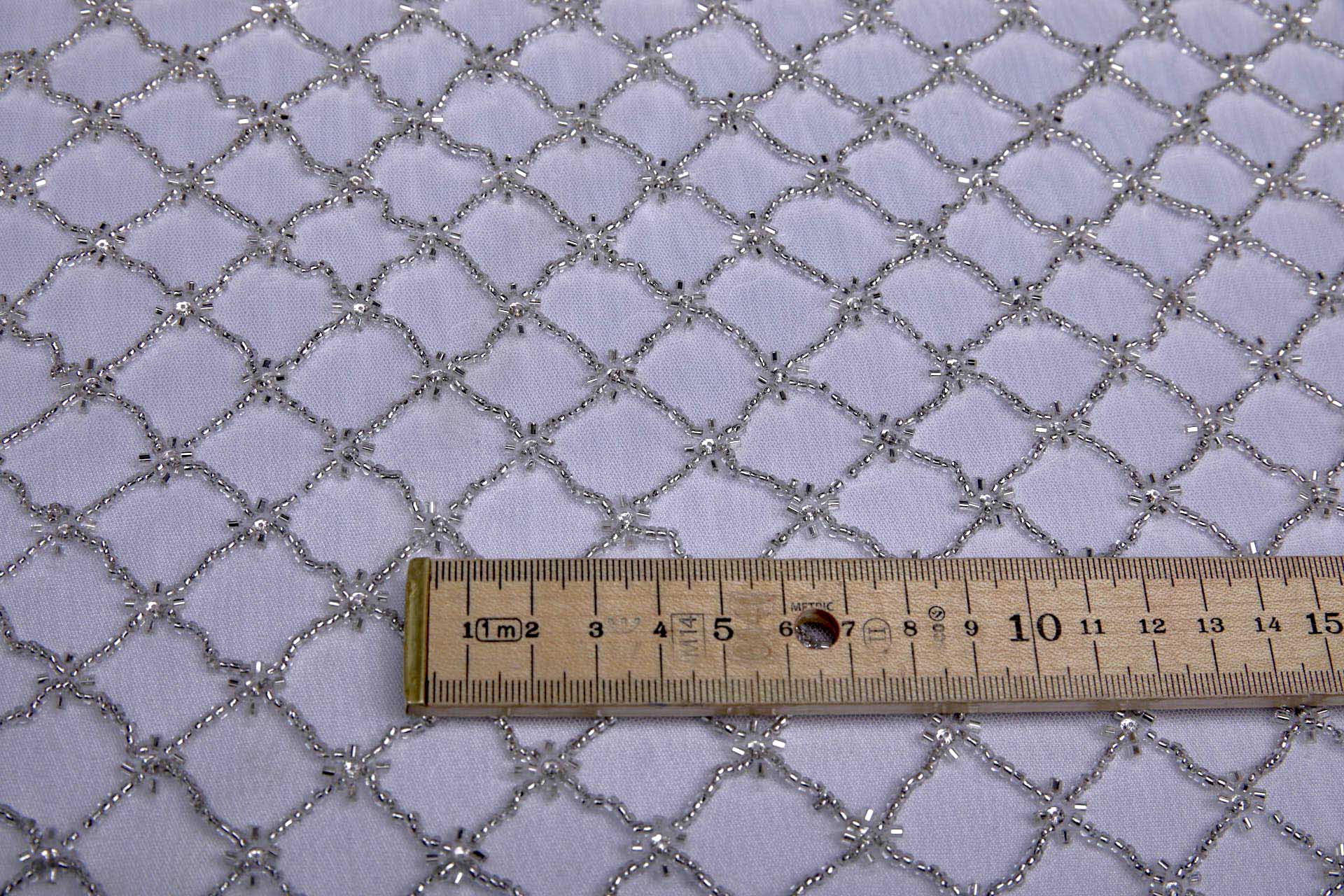 Beaded Large Fishnet Design on Tulle - Silver fabric, image 7 of 11