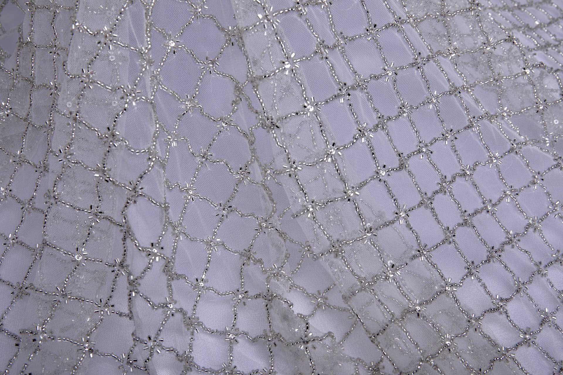 Beaded Large Fishnet Design on Tulle - Silver fabric, image 9 of 11