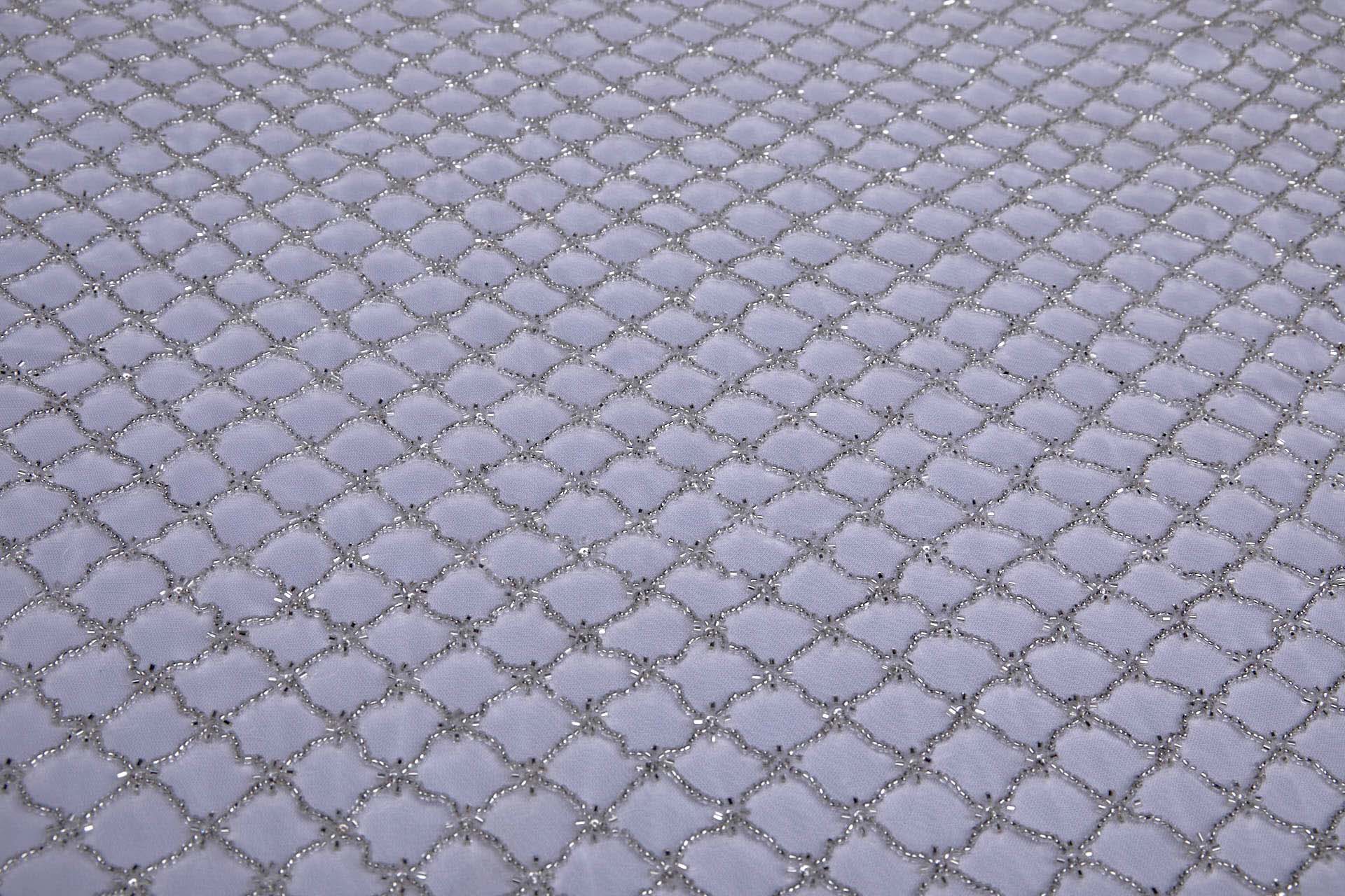 Beaded Large Fishnet Design on Tulle - Silver fabric, image 10 of 11
