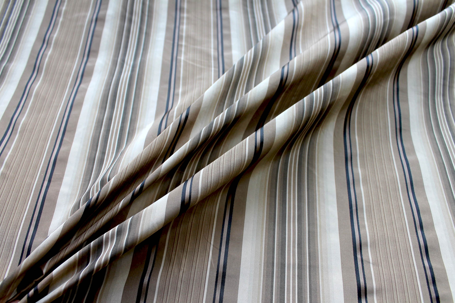 Beige, Brown and Black Multi Stripe Silk Taffeta fabric, image 4 of 6