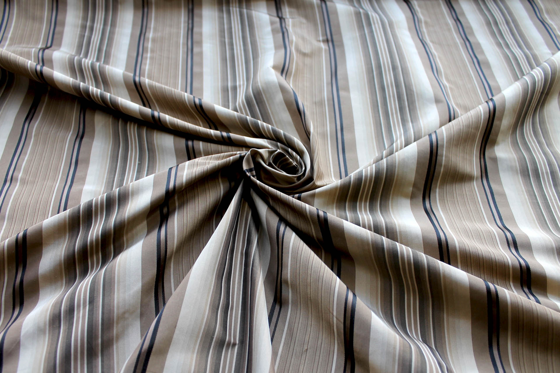 Beige, Brown and Black Multi Stripe Silk Taffeta fabric