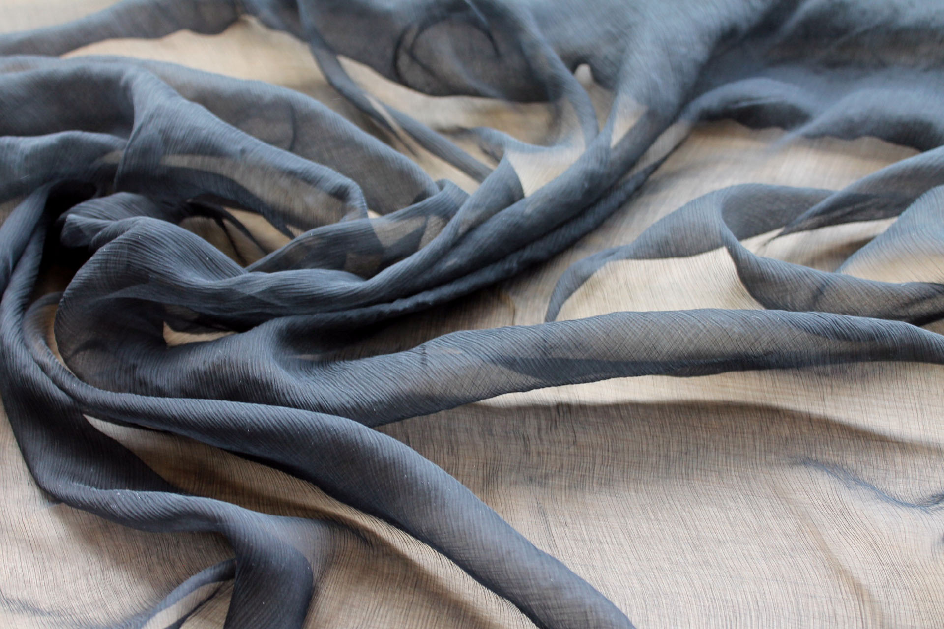 Black Crinkle Silk Chiffon fabric, image 2 of 6