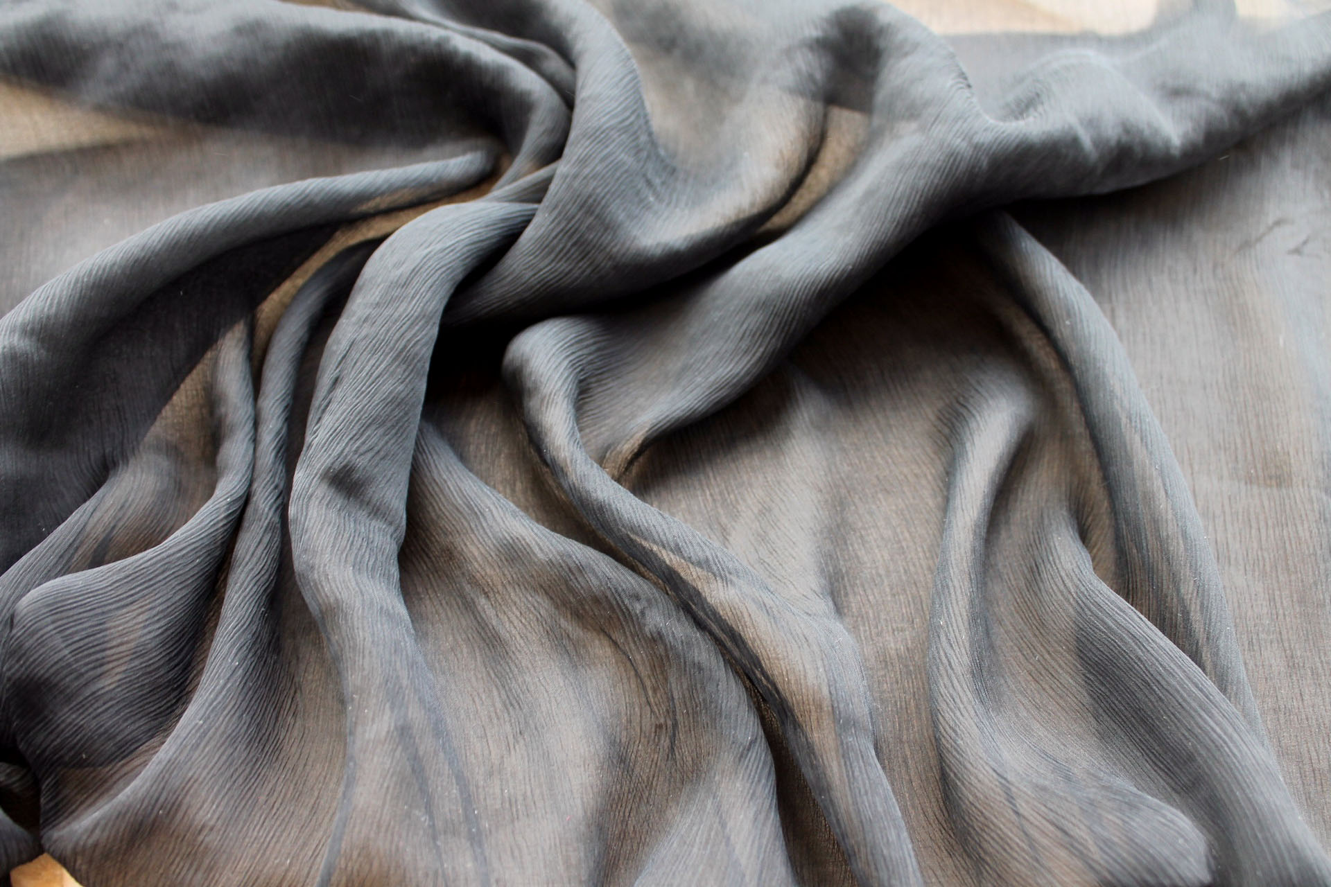 Black Crinkle Silk Chiffon fabric, image 5 of 6