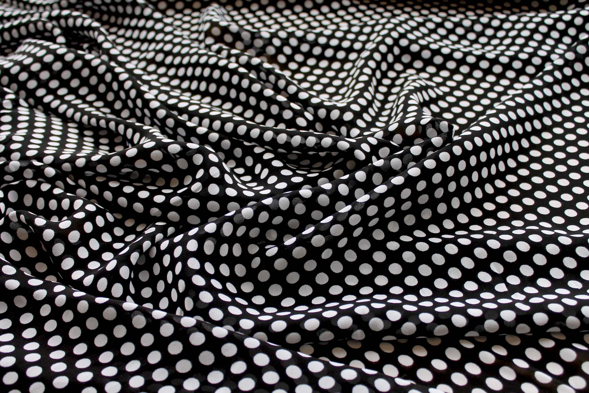Black and White Printed Polka Dot Crepe Georgette fabric, image 2 of 5