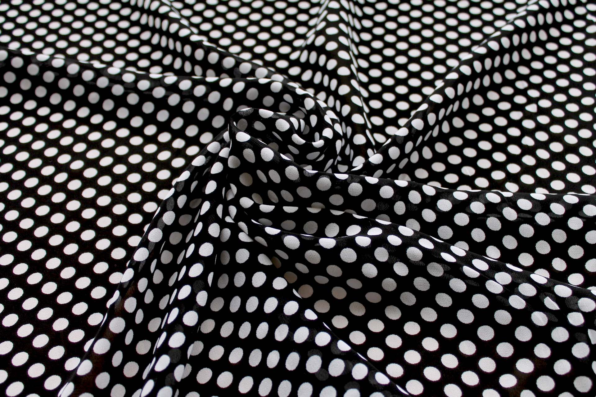 Black and White Printed Polka Dot Crepe Georgette fabric