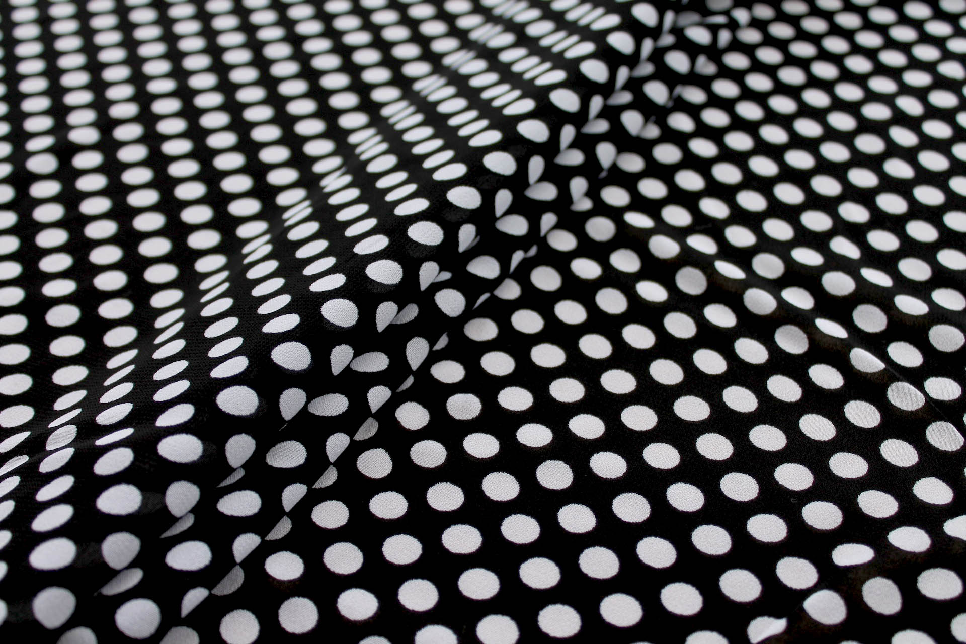 Black and White Printed Polka Dot Crepe Georgette fabric, image 3 of 5