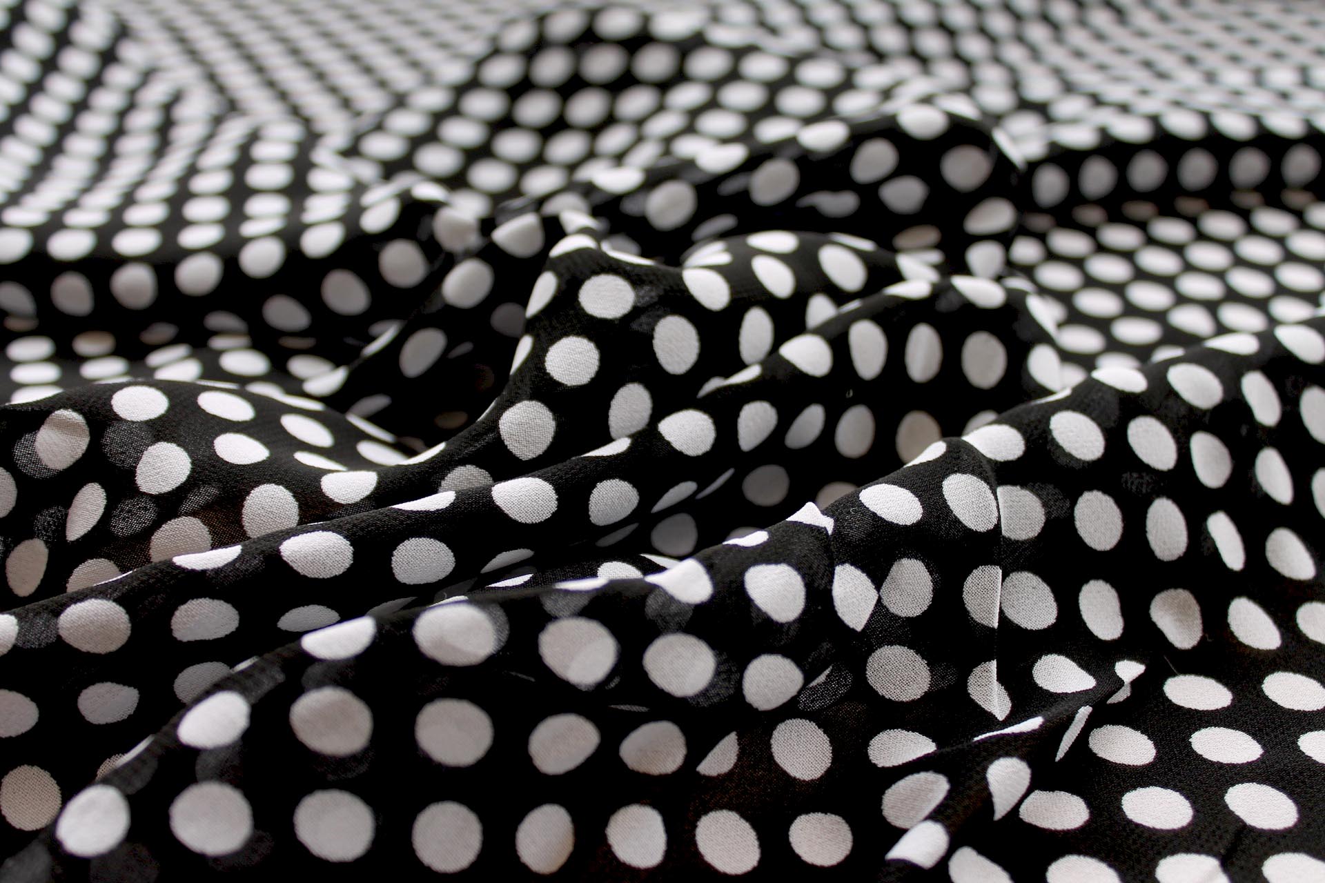 Black and White Printed Polka Dot Crepe Georgette fabric, image 4 of 5