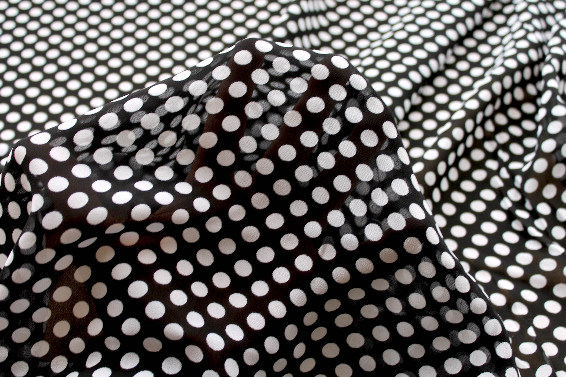 Black and White Printed Polka Dot Crepe Georgette fabric, image 5 of 5