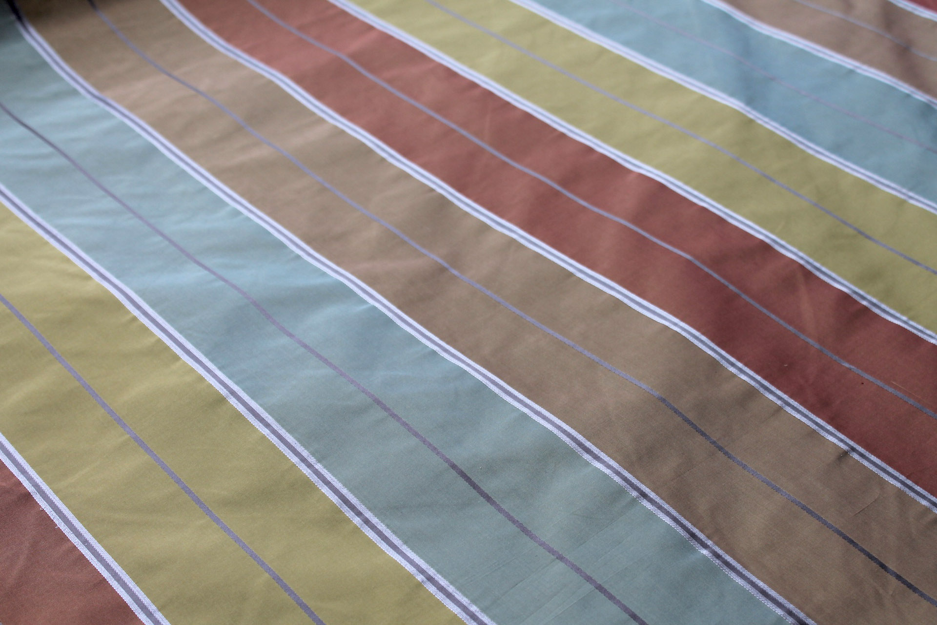 Blue, Gold, Rust and Green Wide Striped Taffeta fabric, image 2 of 7
