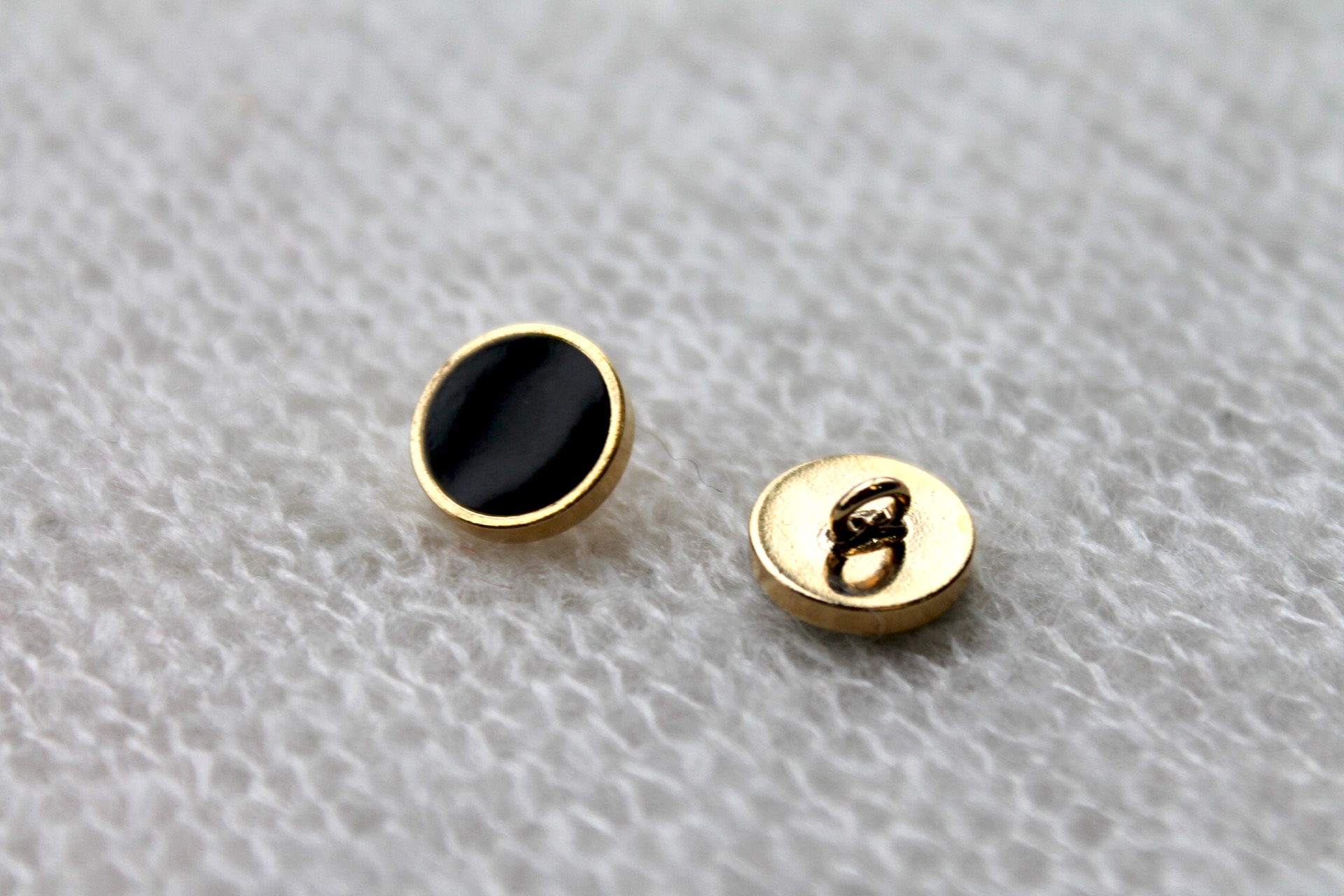 Gold Metal Shank Button with Black Glass Inlay - 1cm, image 3 of 4