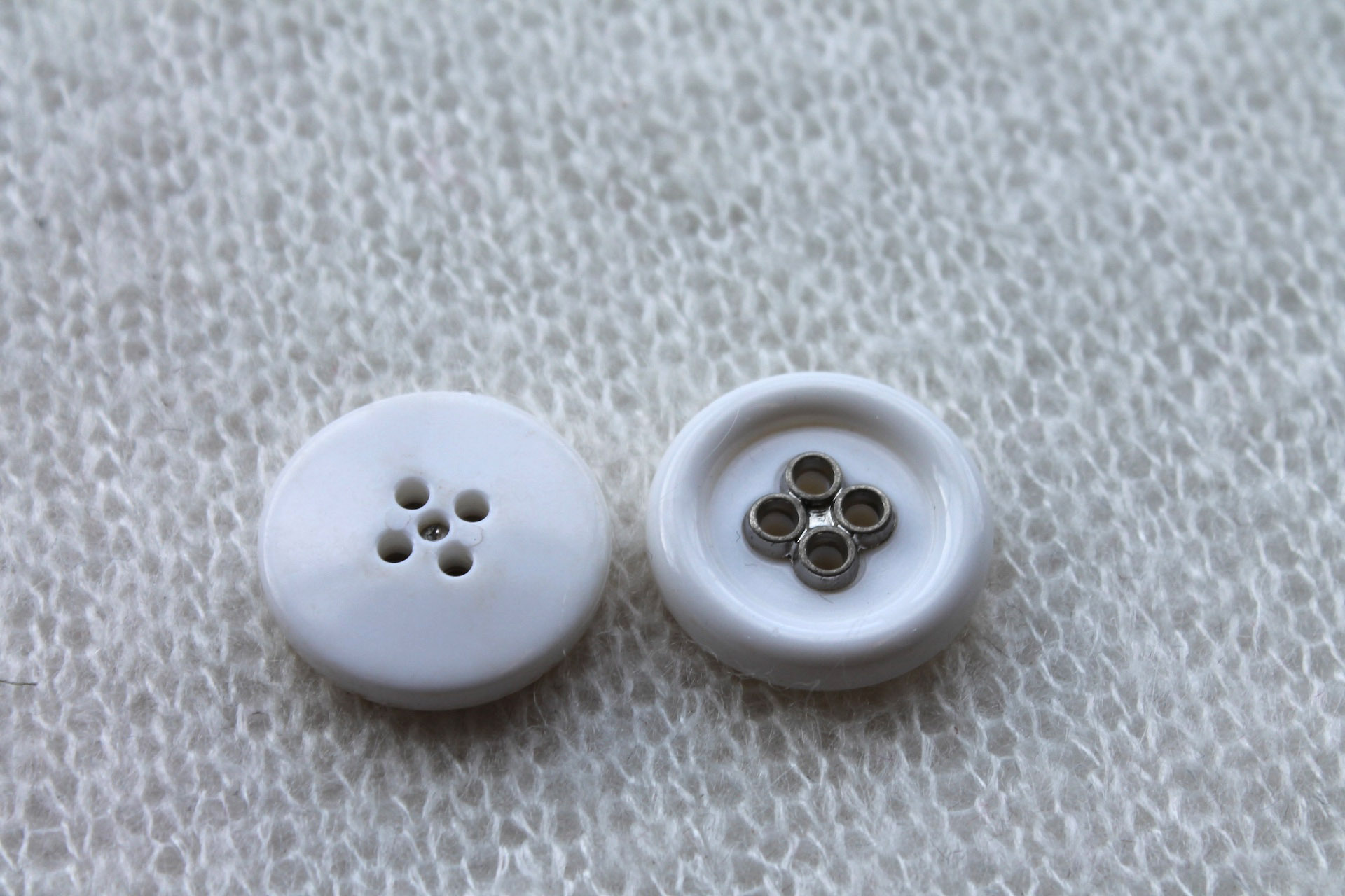 Round White Nylon Button with Metal Eyelets - 2.5cm, image 3 of 4