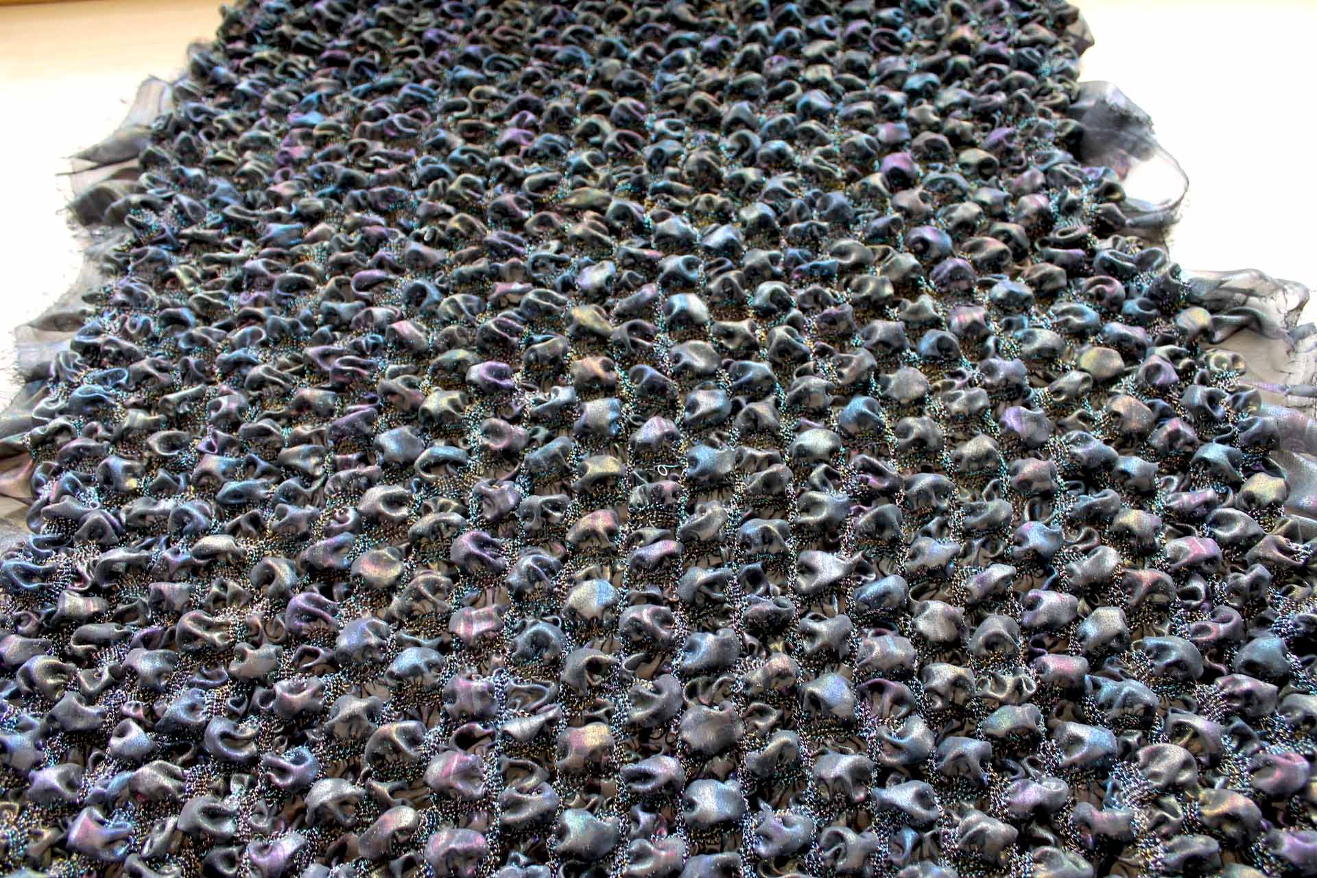"Bubble" Shirred Foil Printed Chiffon - Black Oil Slick fabric, image 5 of 6