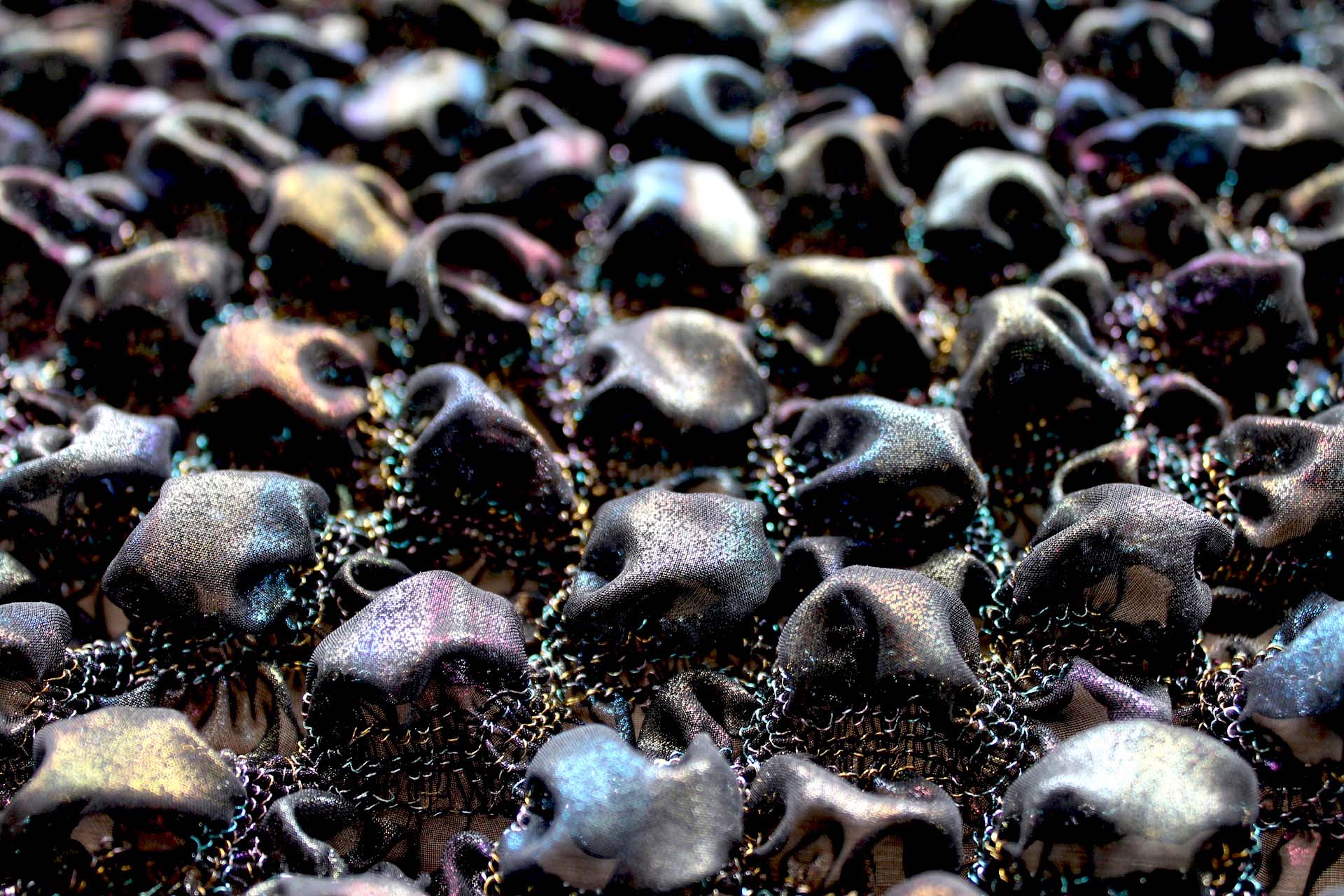 "Bubble" Shirred Foil Printed Chiffon - Black Oil Slick fabric