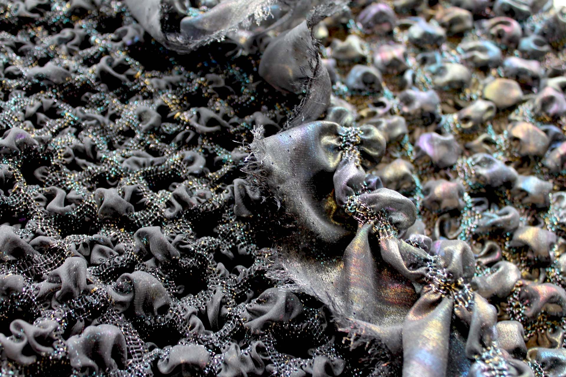 "Bubble" Shirred Foil Printed Chiffon - Black Oil Slick fabric, image 6 of 6