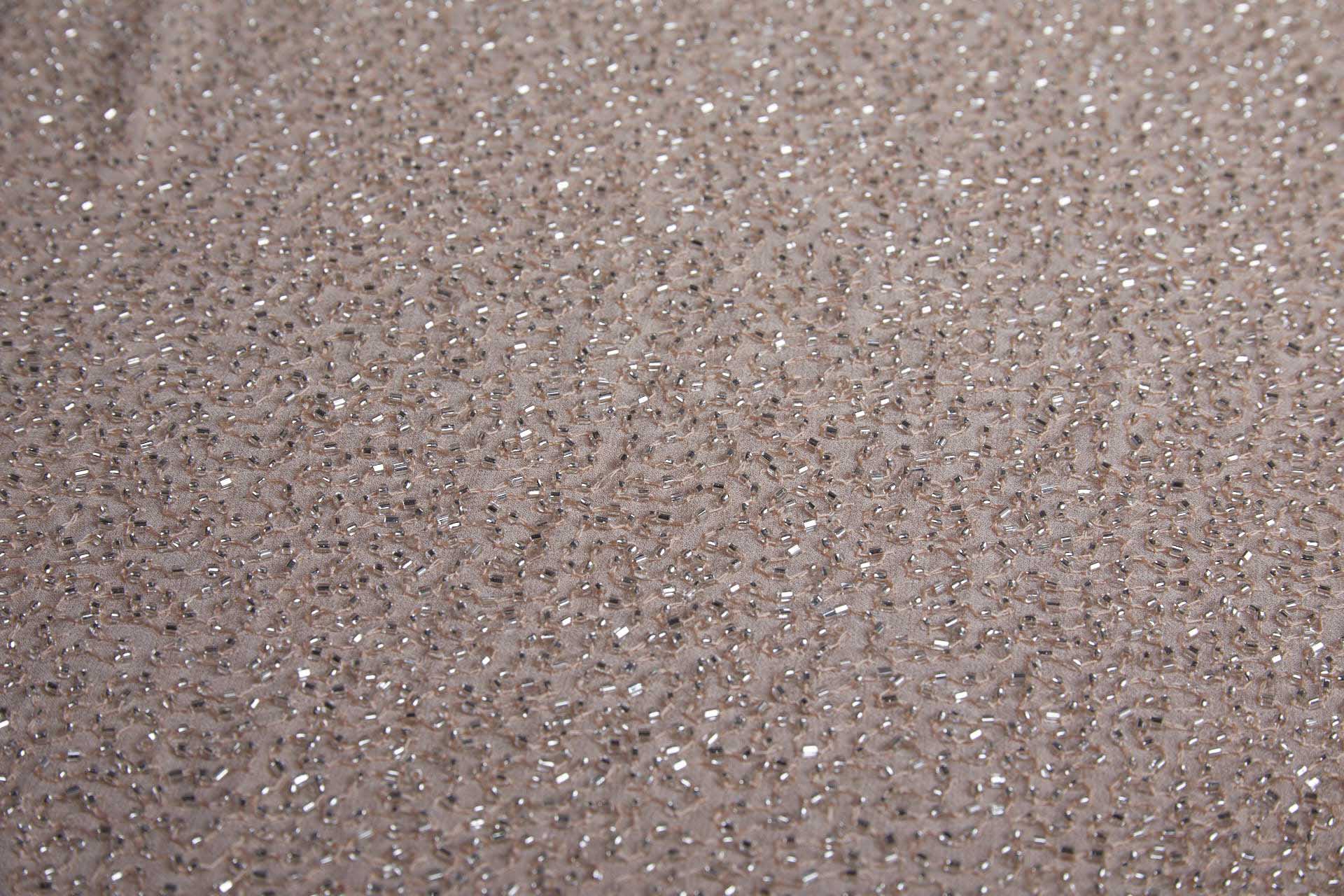 Beaded Silk Chiffon - Nude with Silver Beads fabric, image 3 of 3