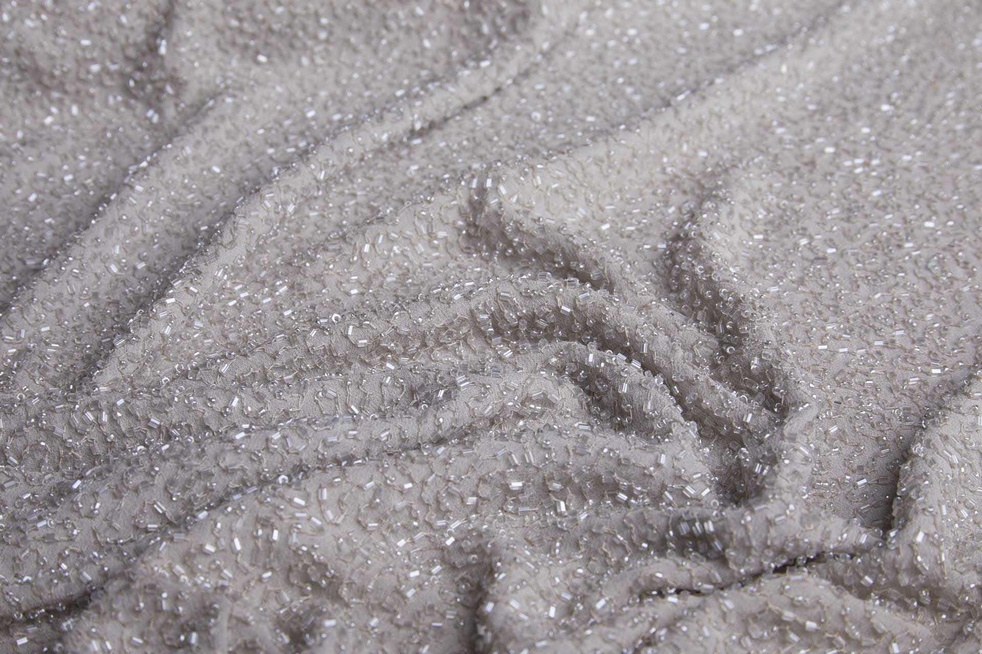 Beaded Silk Chiffon - Grey Mauve with Clear Beads - 0.5m Piece fabric, image 2 of 4