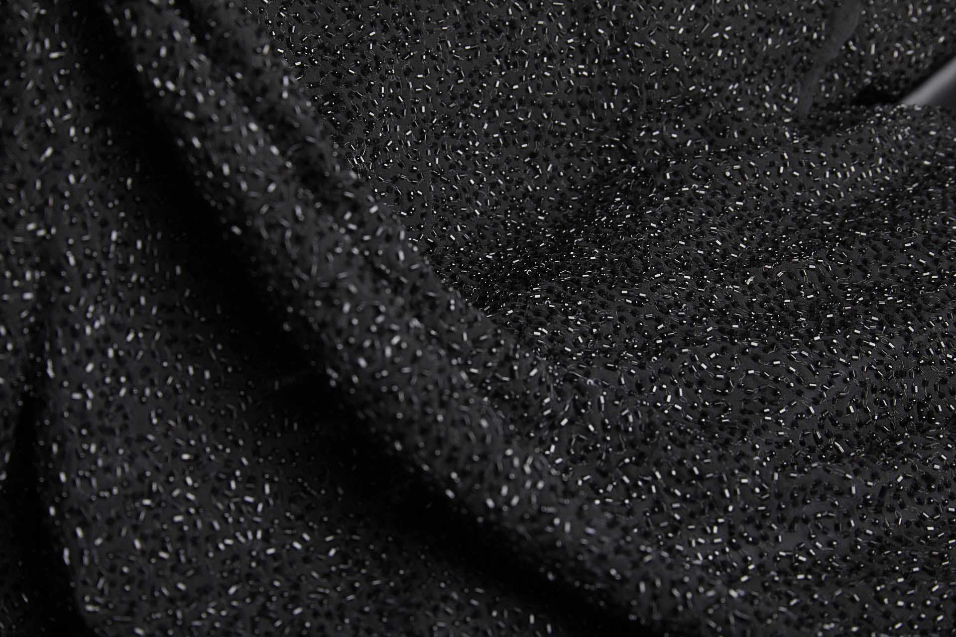 Beaded Silk Chiffon - Black with Black Beads (New) fabric
