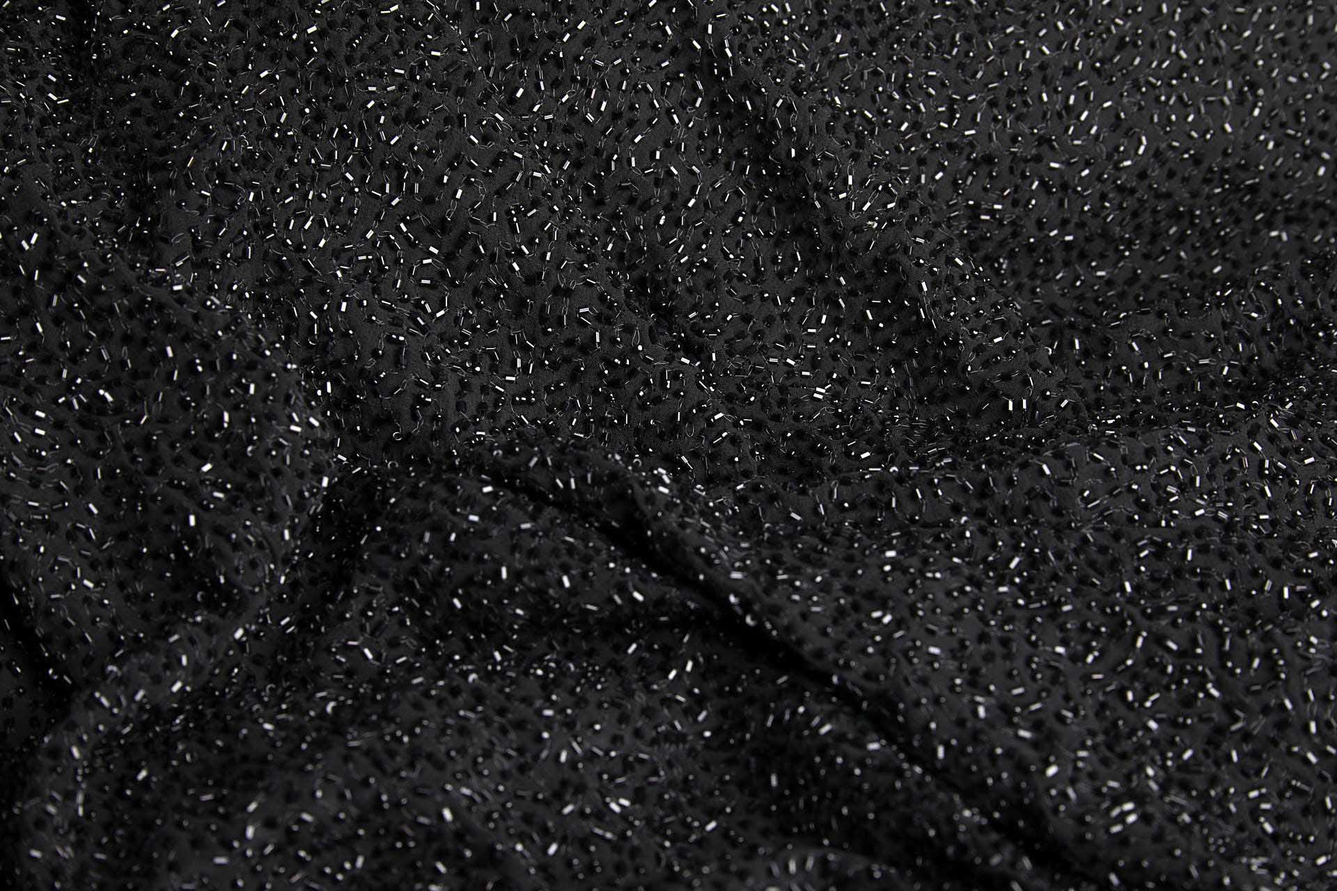 Beaded Silk Chiffon - Black with Black Beads (New) fabric, image 2 of 5