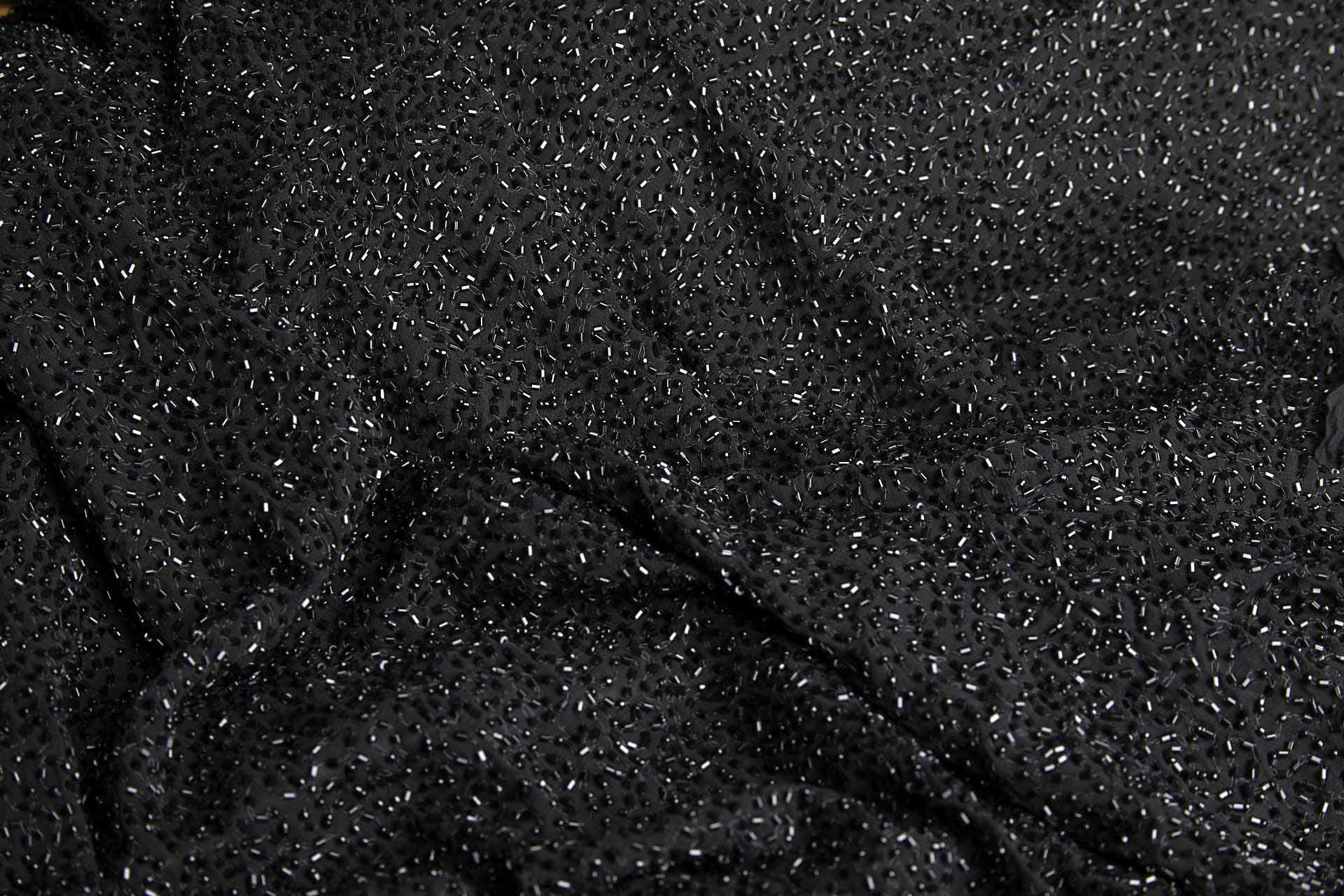 Beaded Silk Chiffon - Black with Black Beads (New) fabric, image 3 of 5