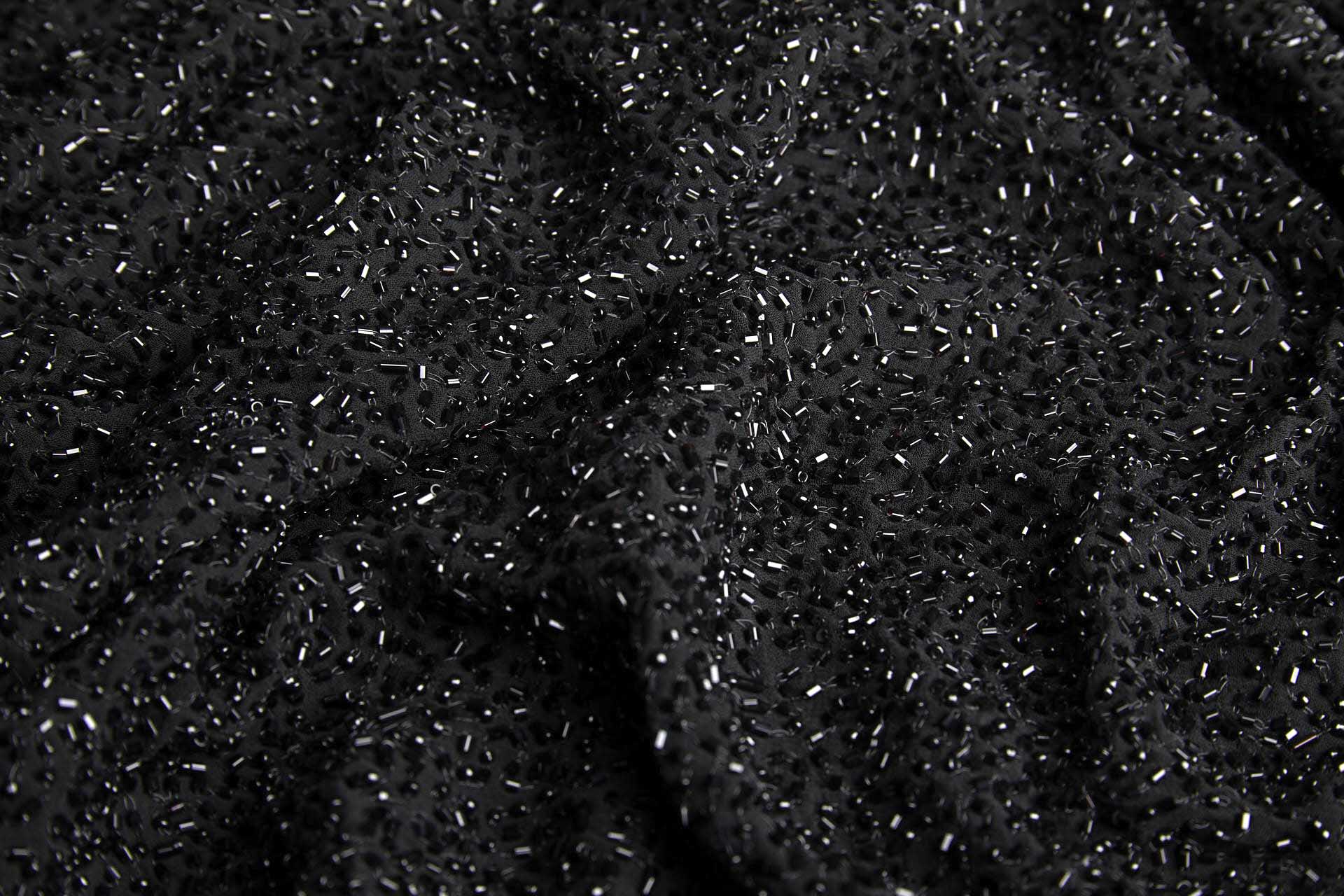 Beaded Silk Chiffon - Black with Black Beads (New) fabric, image 4 of 5