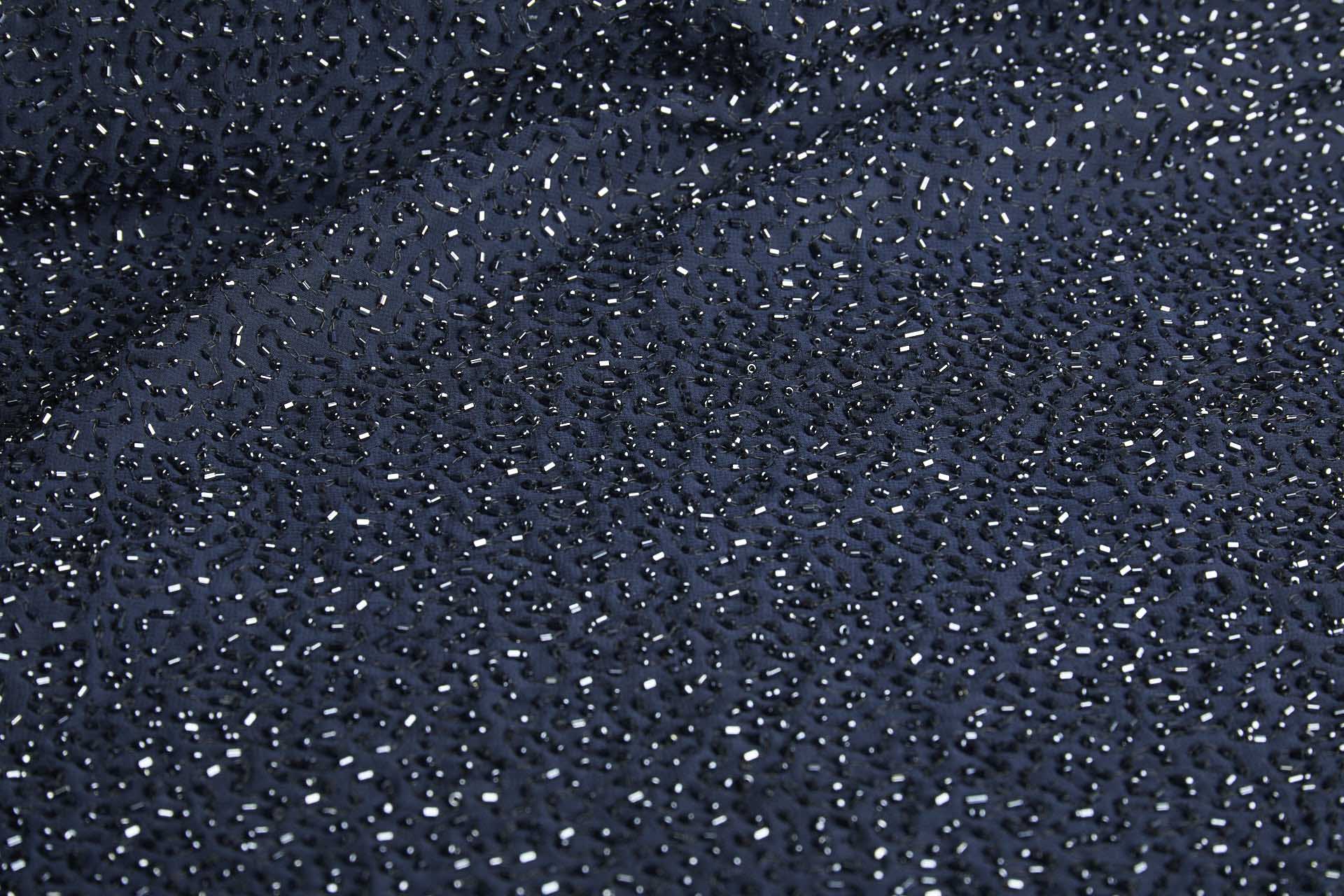 Beaded Silk Chiffon - Navy with Navy Beads (New) fabric, image 2 of 6