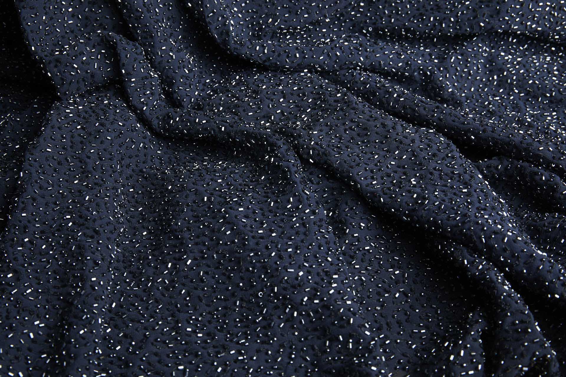 Beaded Silk Chiffon - Navy with Navy Beads (New) fabric, image 5 of 6