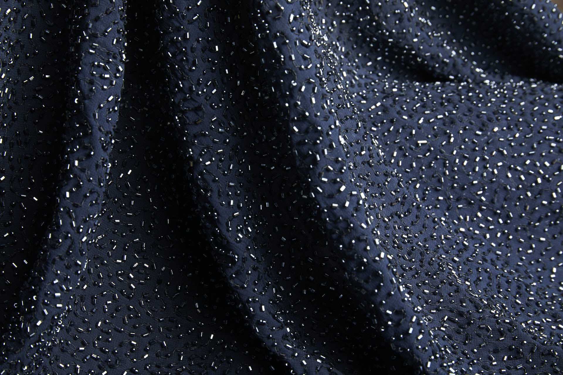 Beaded Silk Chiffon - Navy with Navy Beads (New) fabric, image 6 of 6