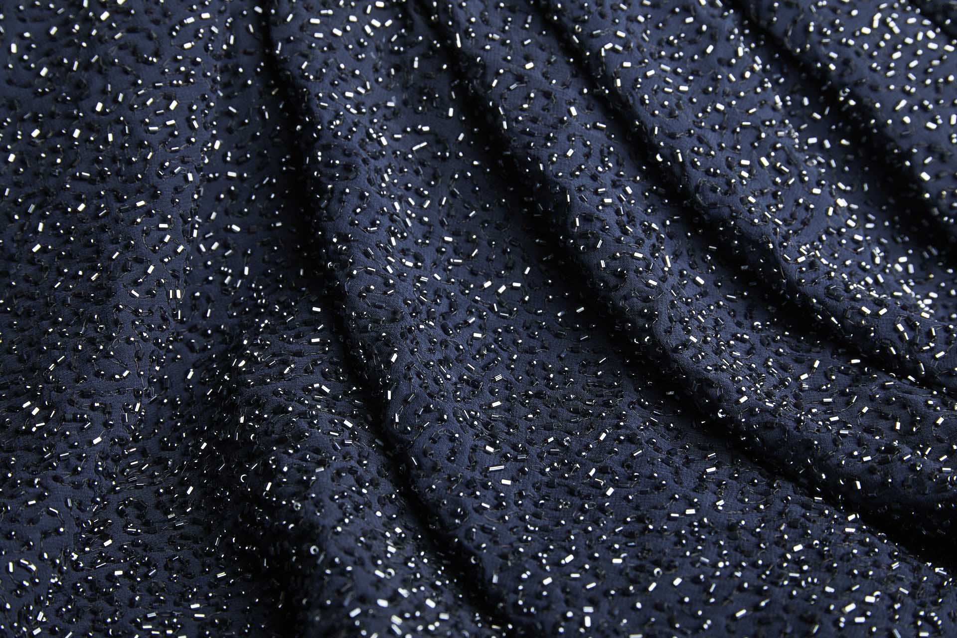Beaded Silk Chiffon - Navy with Navy Beads (New) fabric