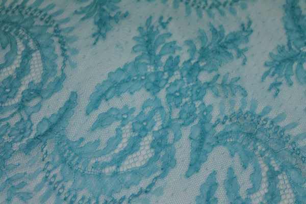 Turquoise Chantilly Lace - Fern Pattern fabric, image 5 of 9