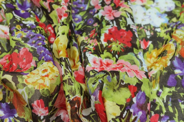 Floral Print Cotton - Brown, Red and Green fabric, image 4 of 5