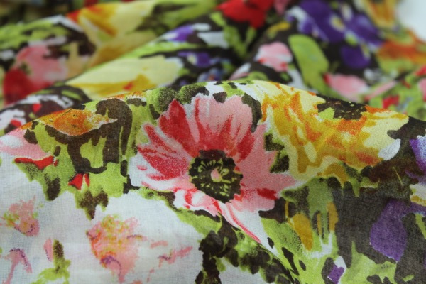 Floral Print Cotton - Brown, Red and Green fabric