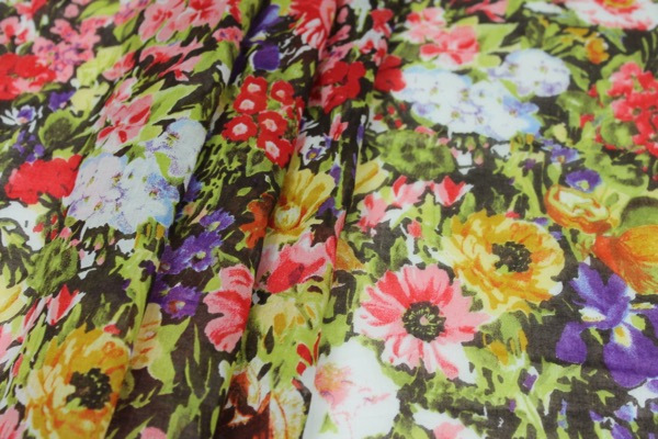 Floral Print Cotton - Brown, Red and Green fabric, image 2 of 5