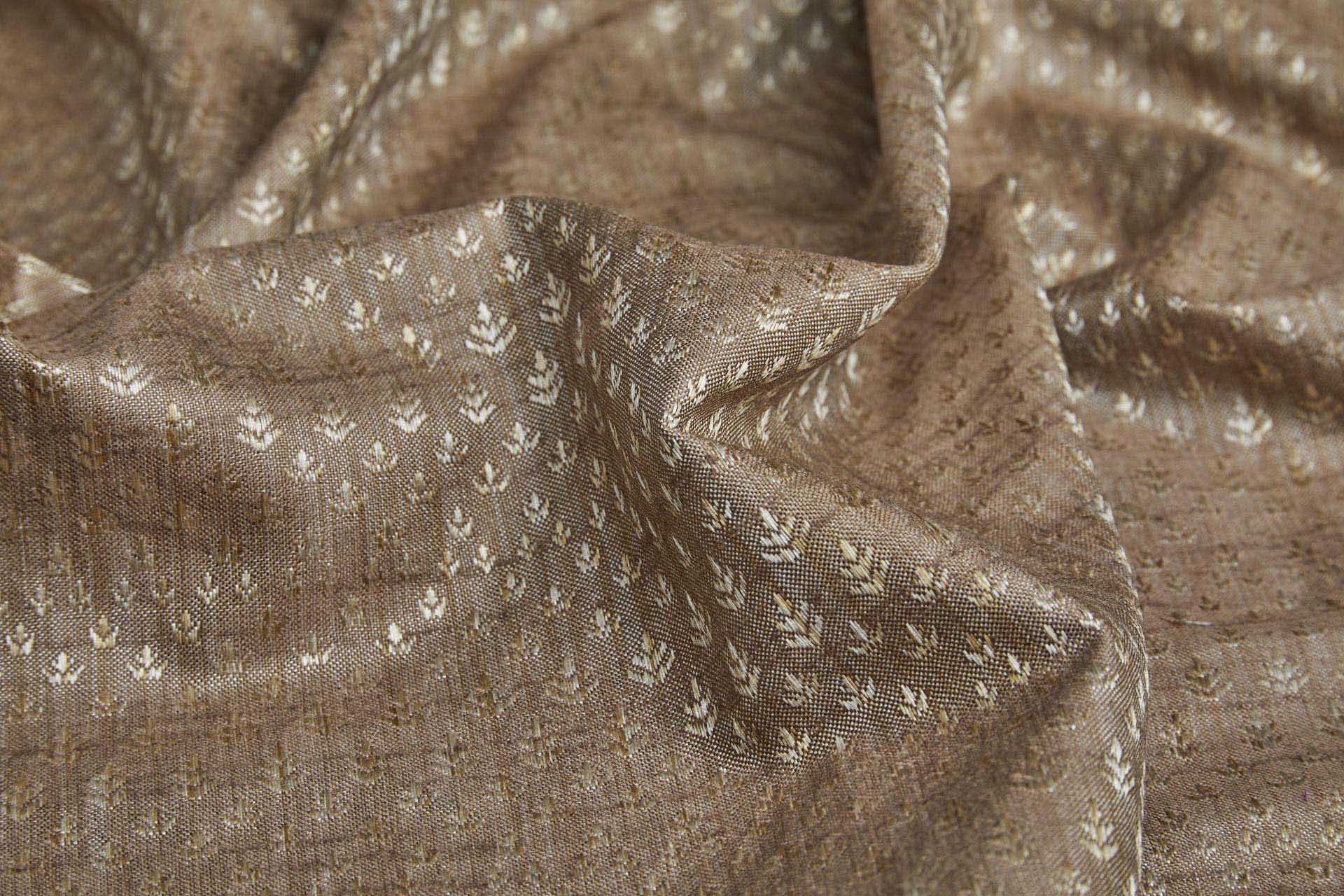 Cream and Light Natural Brown Soft Indian Brocade fabric, image 2 of 10