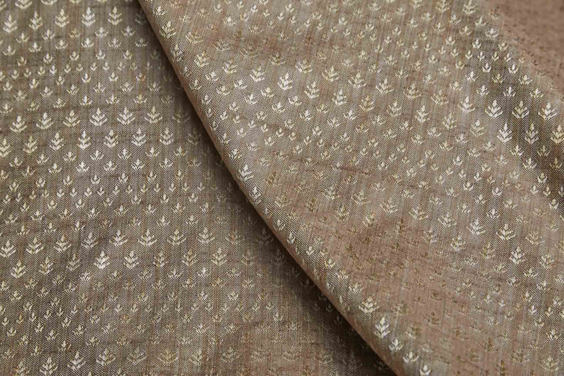 Cream and Light Natural Brown Soft Indian Brocade fabric, image 8 of 10
