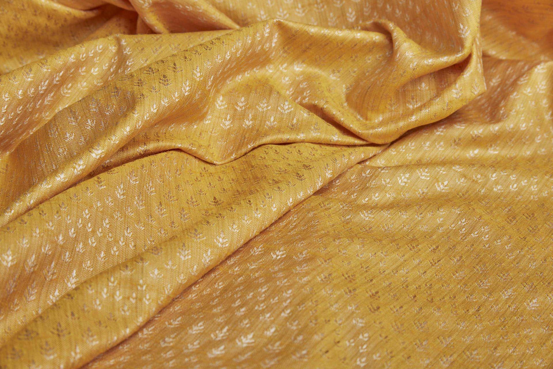 Cream and Saffron Yellow Soft Indian Brocade fabric, image 4 of 8