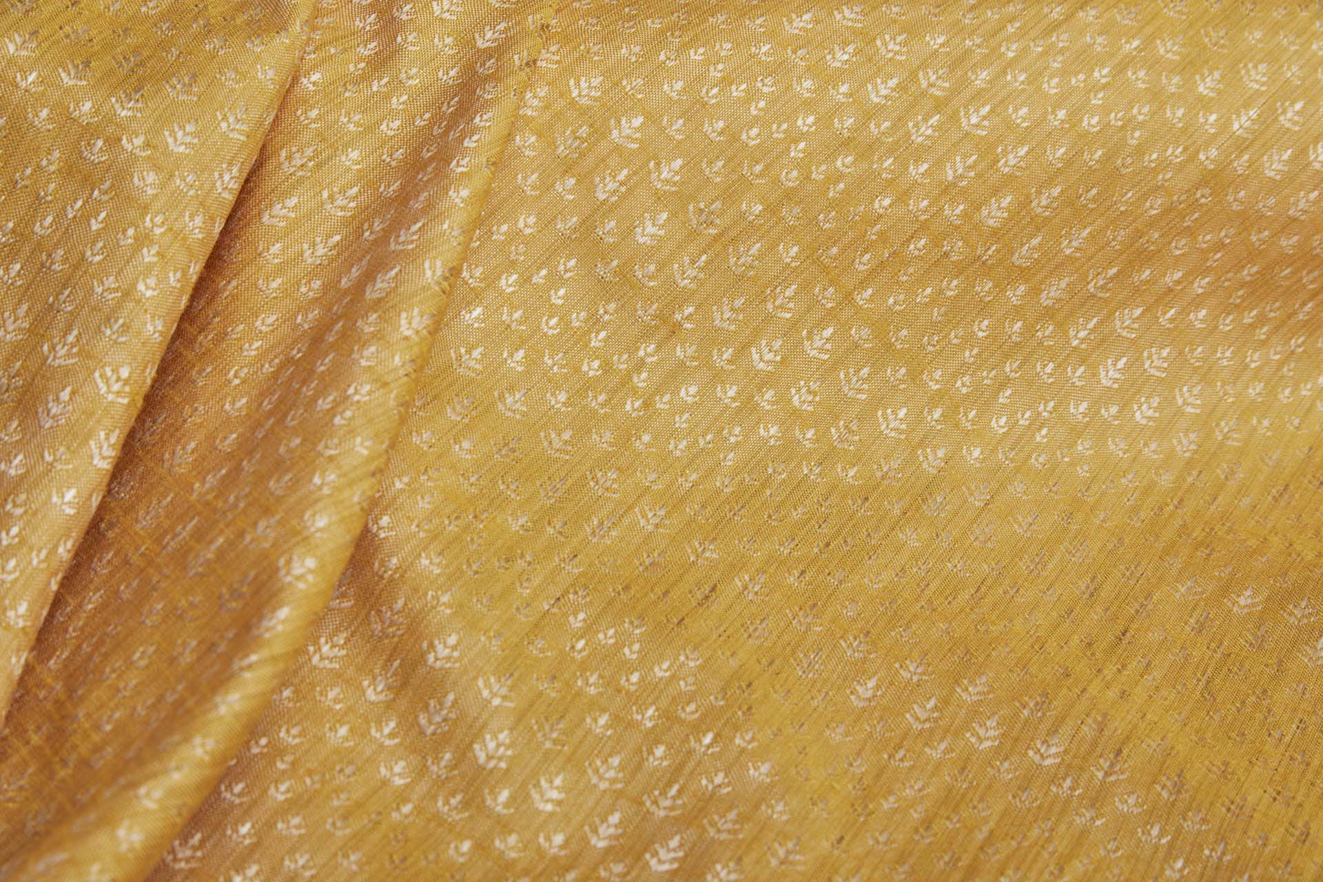 Cream and Saffron Yellow Soft Indian Brocade fabric, image 5 of 8