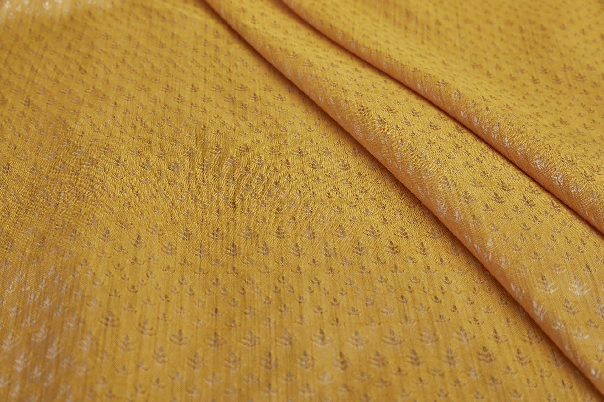Cream and Saffron Yellow Soft Indian Brocade fabric, image 6 of 8