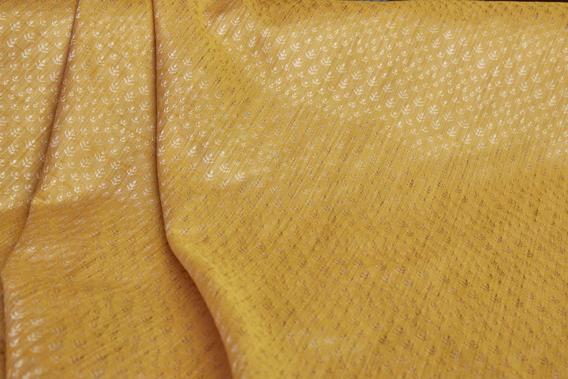 Cream and Saffron Yellow Soft Indian Brocade fabric