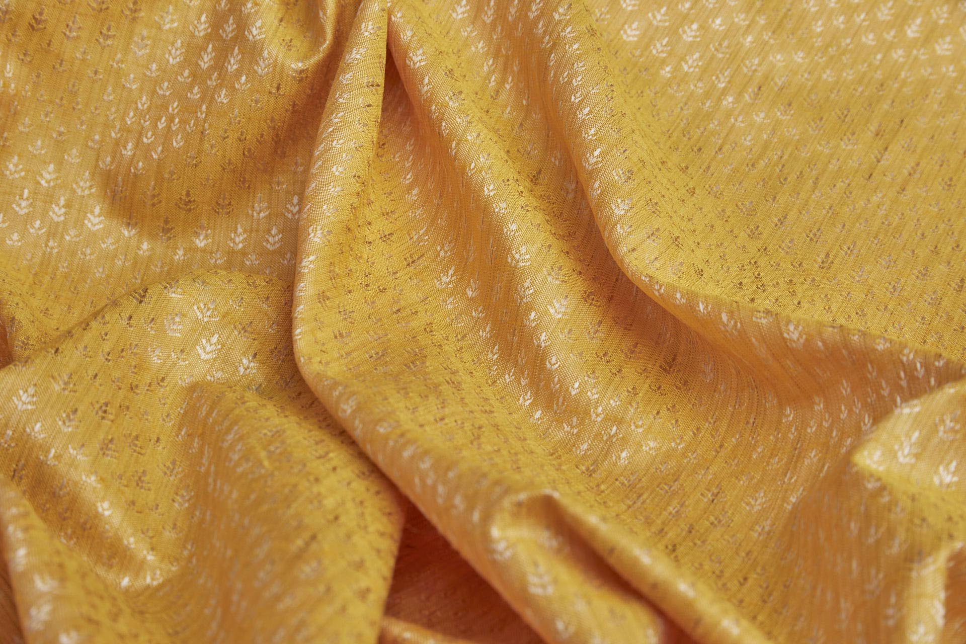 Cream and Saffron Yellow Soft Indian Brocade fabric, image 7 of 8