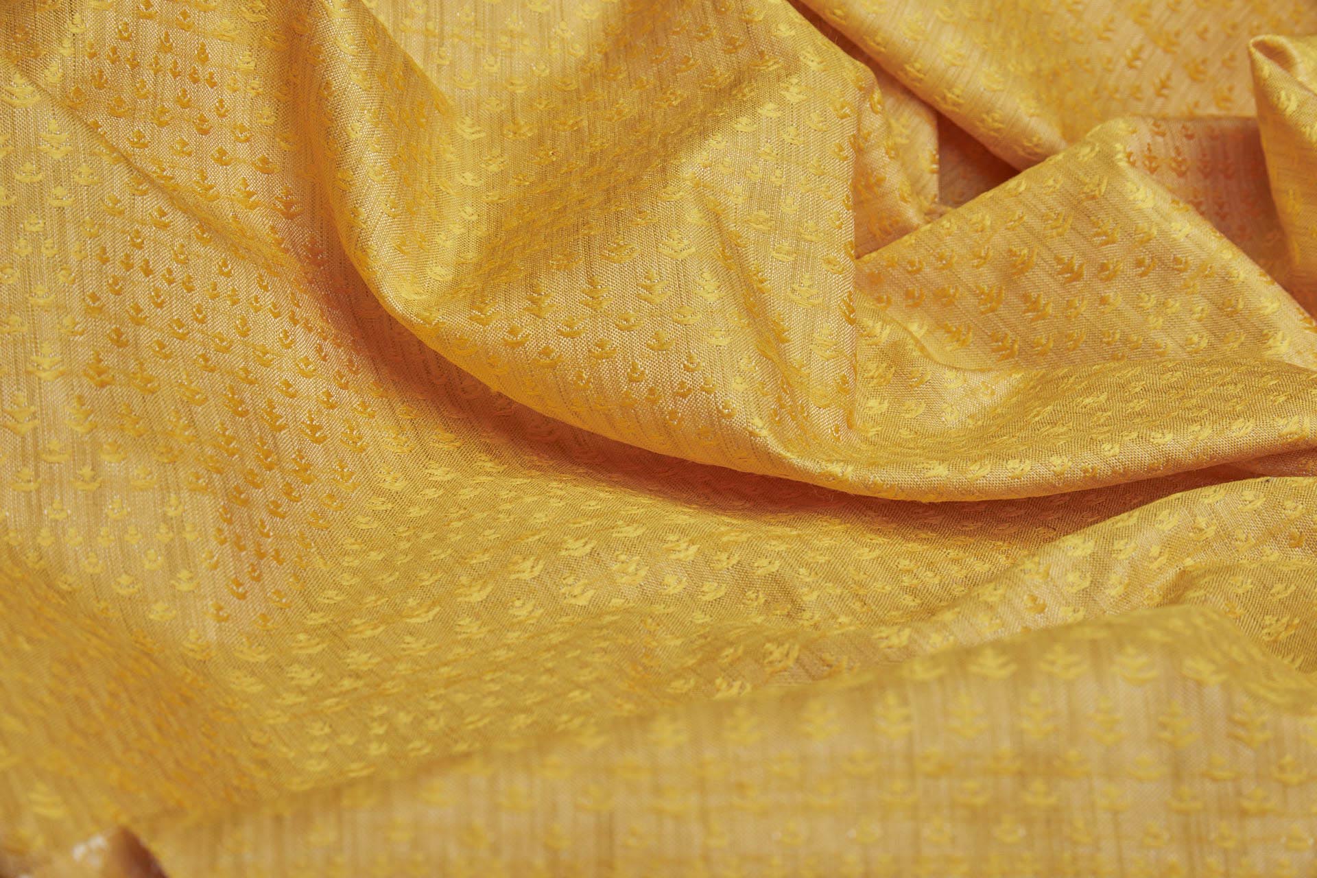 Cream and Saffron Yellow Soft Indian Brocade fabric, image 8 of 8