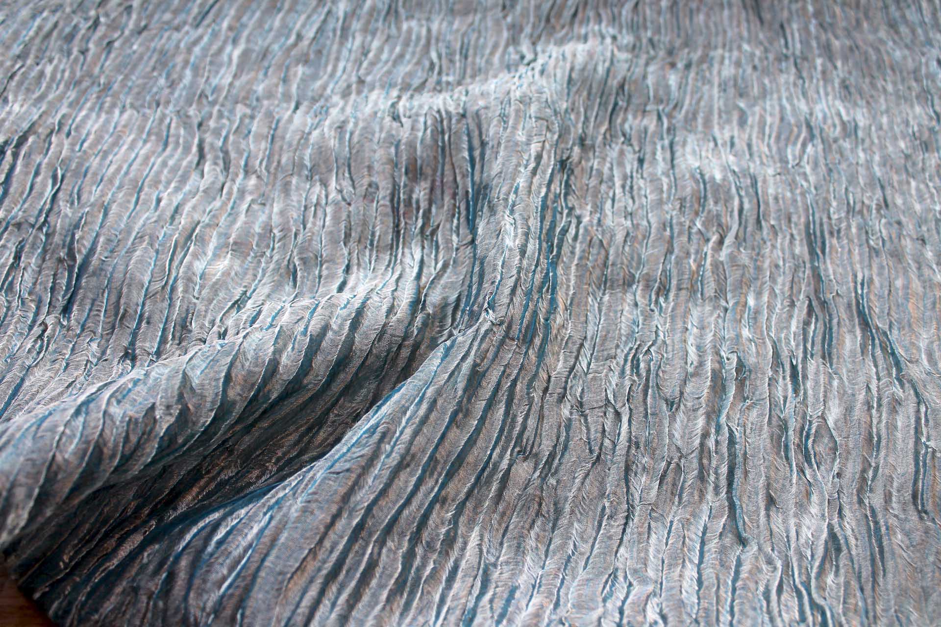 Crinkled Silk Metal Organza - Pale Blue / Gold fabric, image 2 of 7