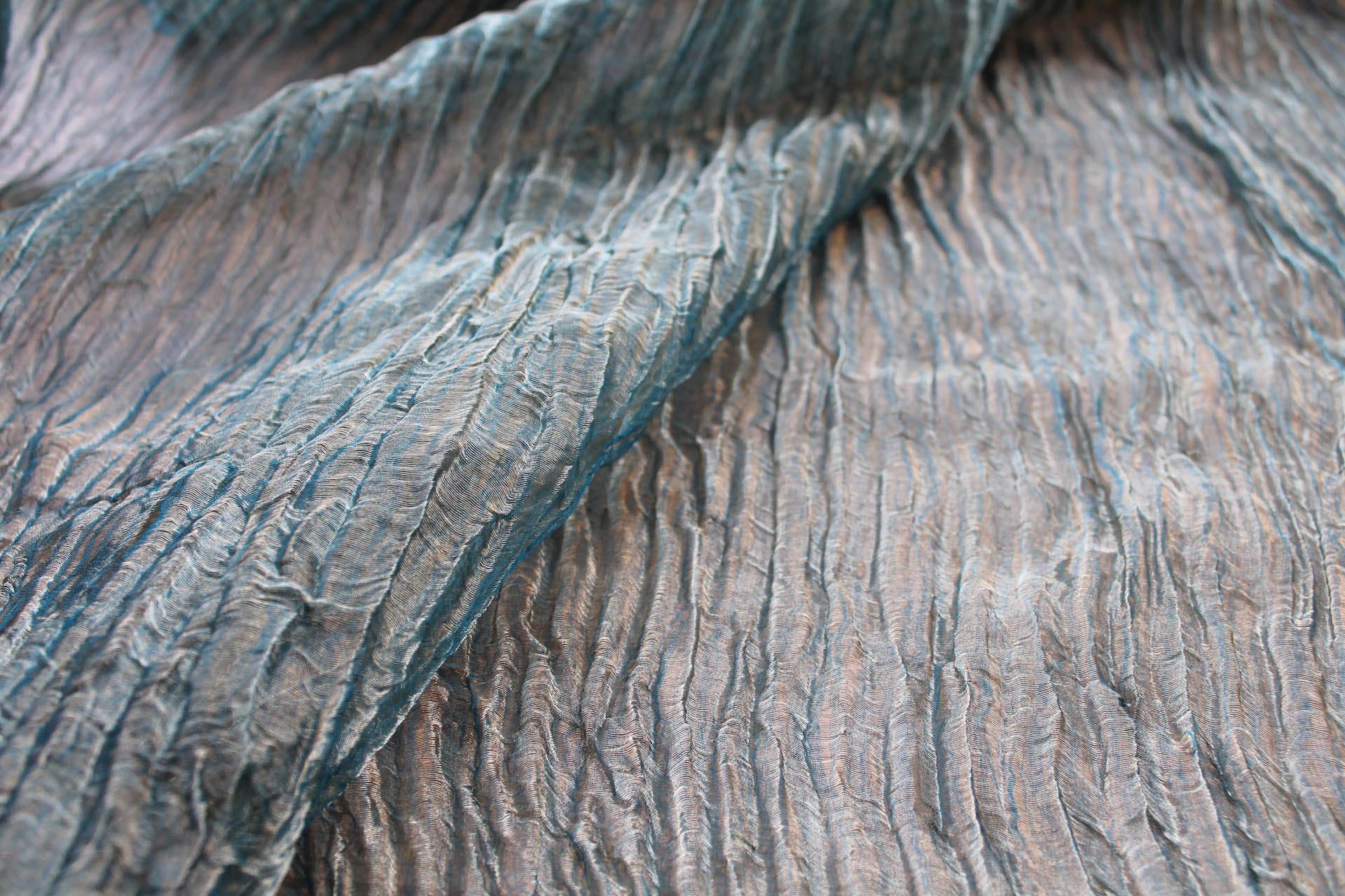 Crinkled Silk Metal Organza - Pale Blue / Gold fabric, image 4 of 7