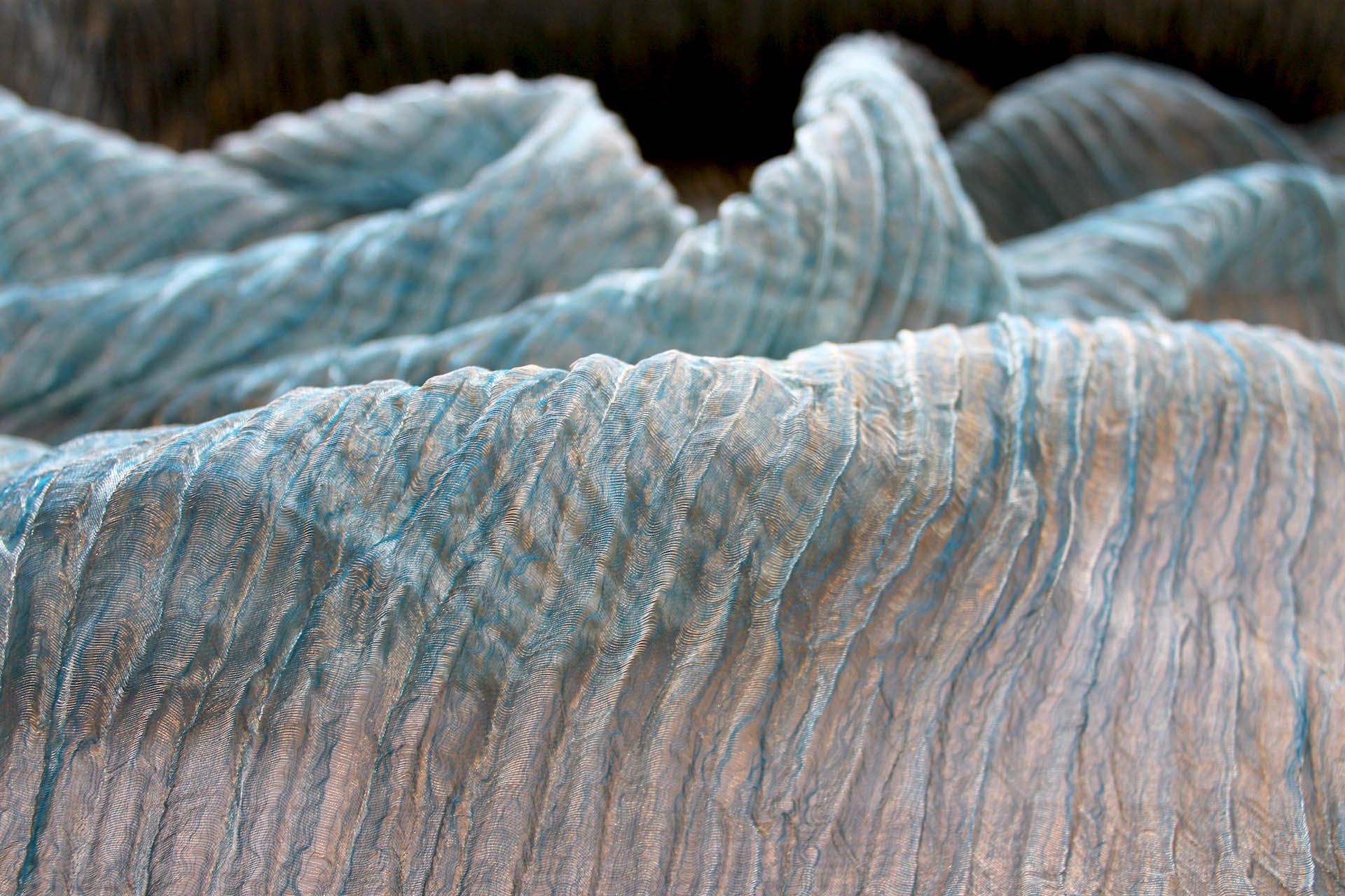 Crinkled Silk Metal Organza - Pale Blue / Gold fabric, image 5 of 7