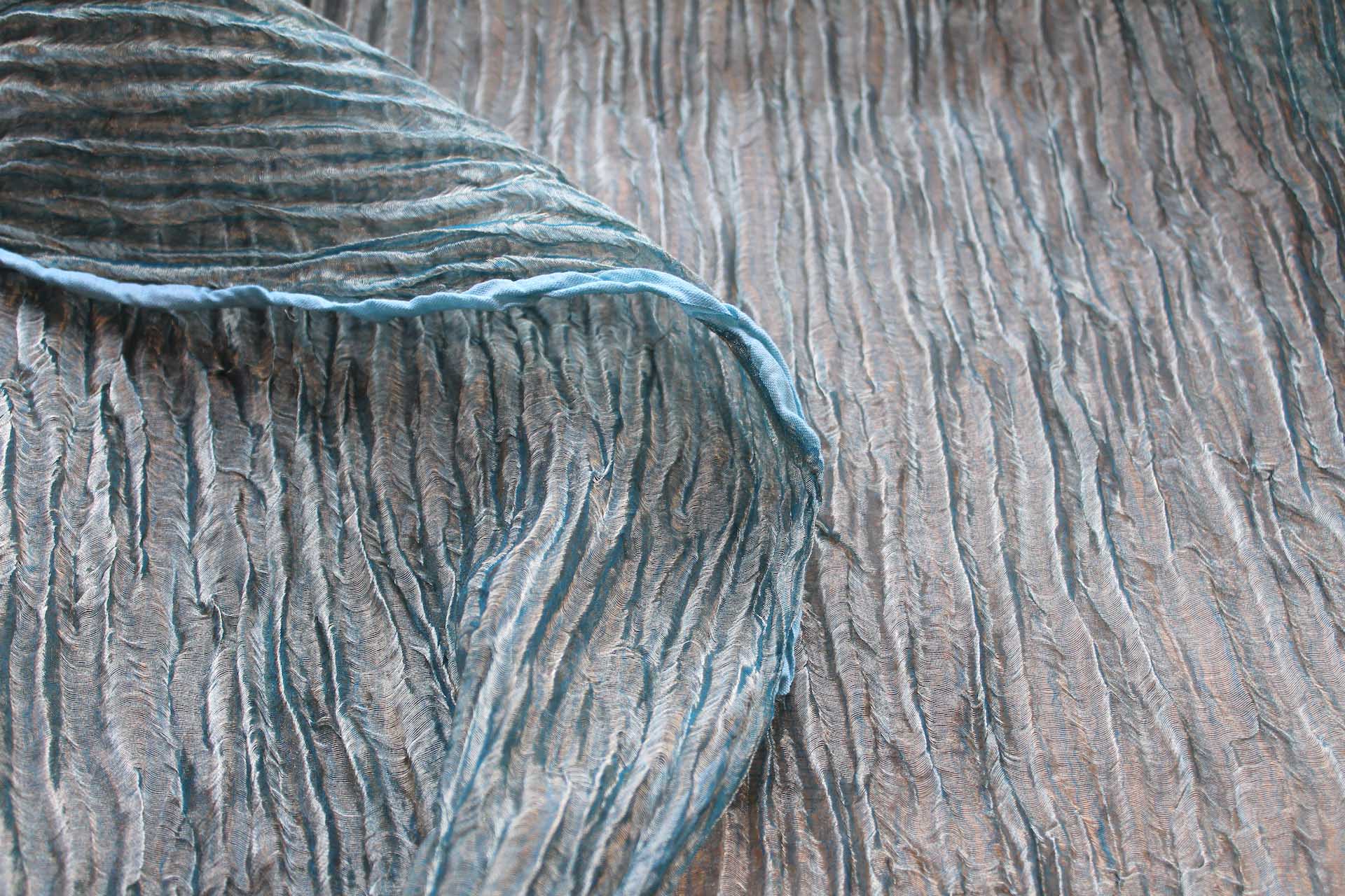 Crinkled Silk Metal Organza - Pale Blue / Gold fabric, image 7 of 7