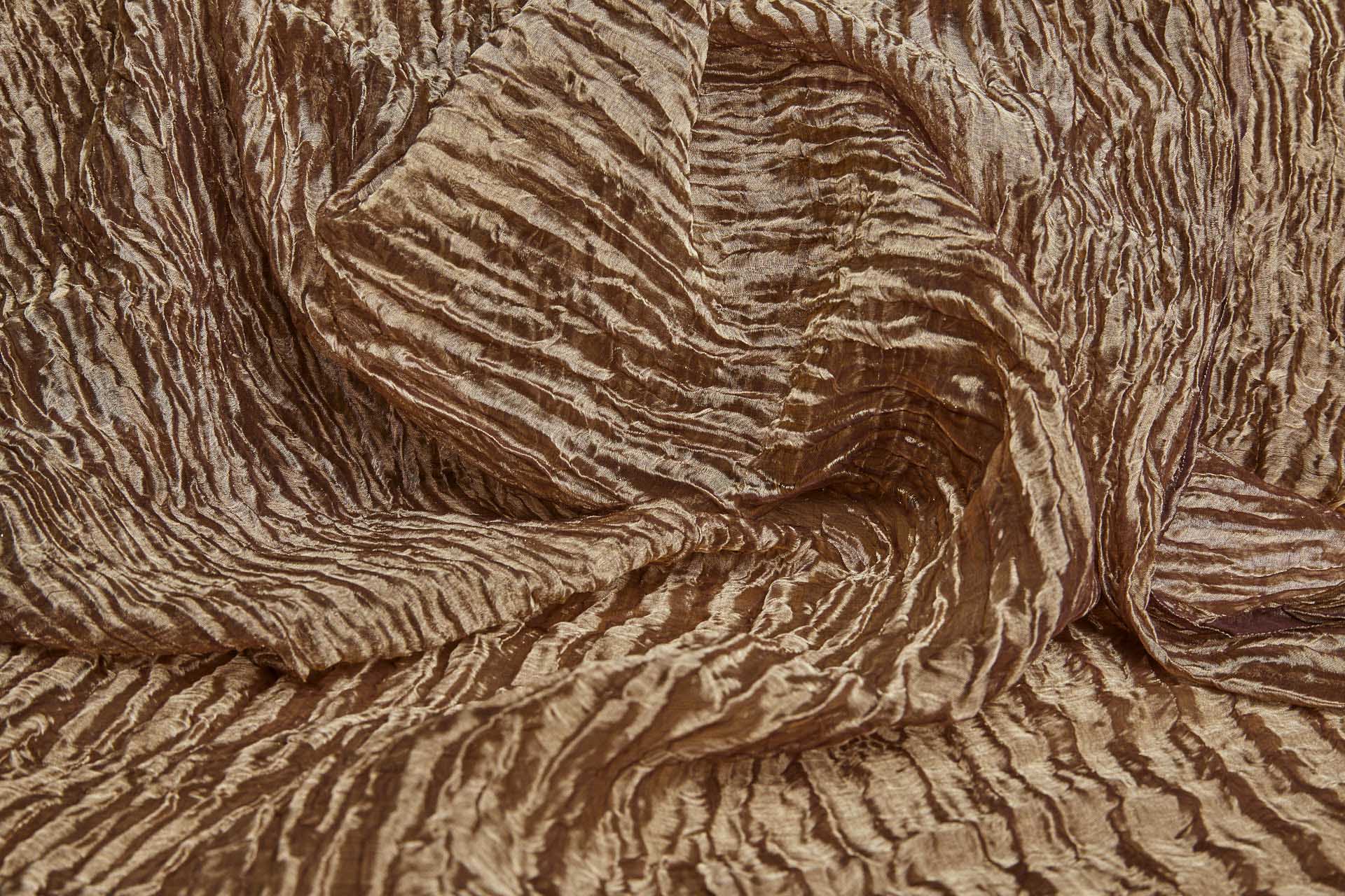 Crinkled Silk Metal Organza - Brown / Gold fabric, image 3 of 7