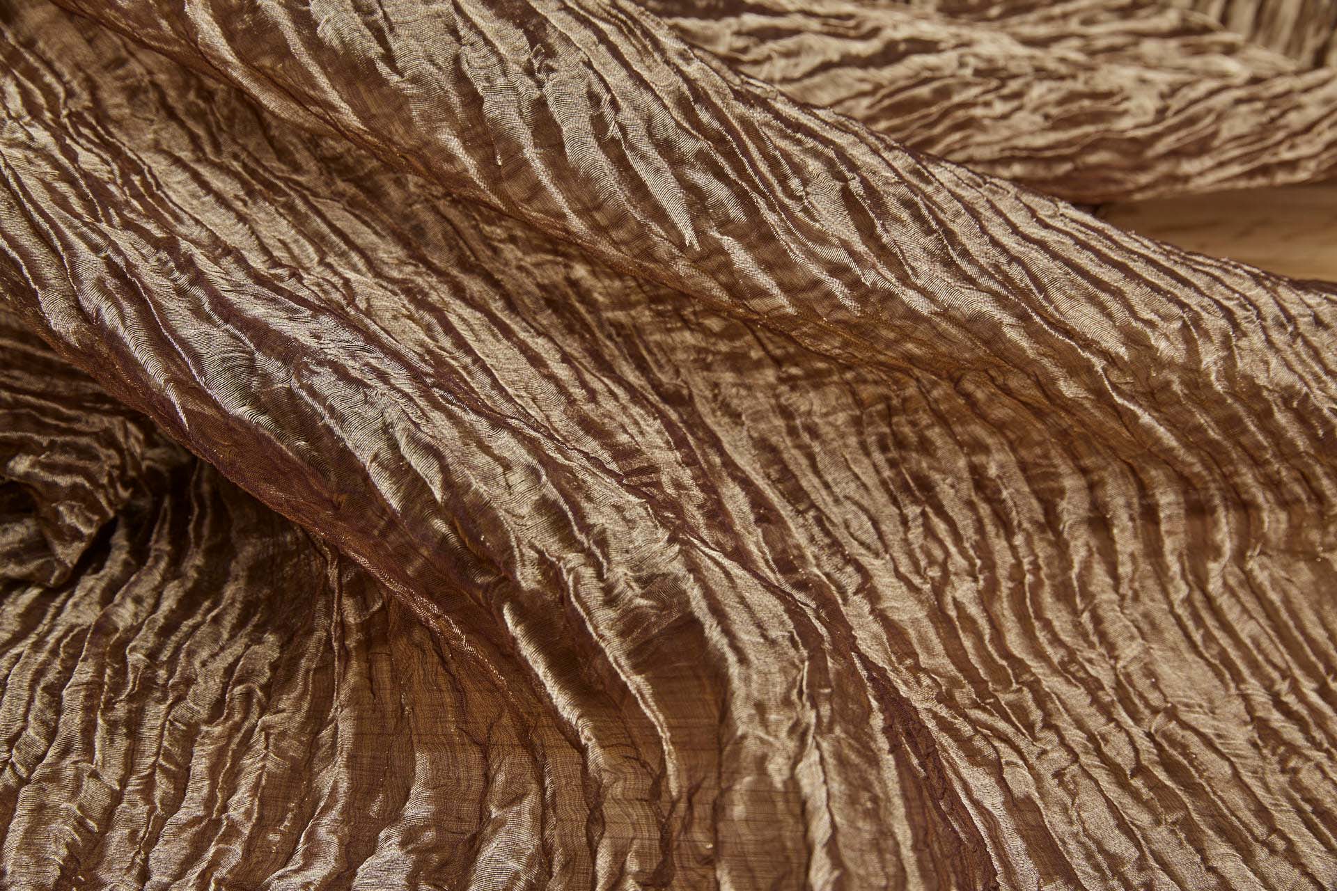 Crinkled Silk Metal Organza - Brown / Gold fabric